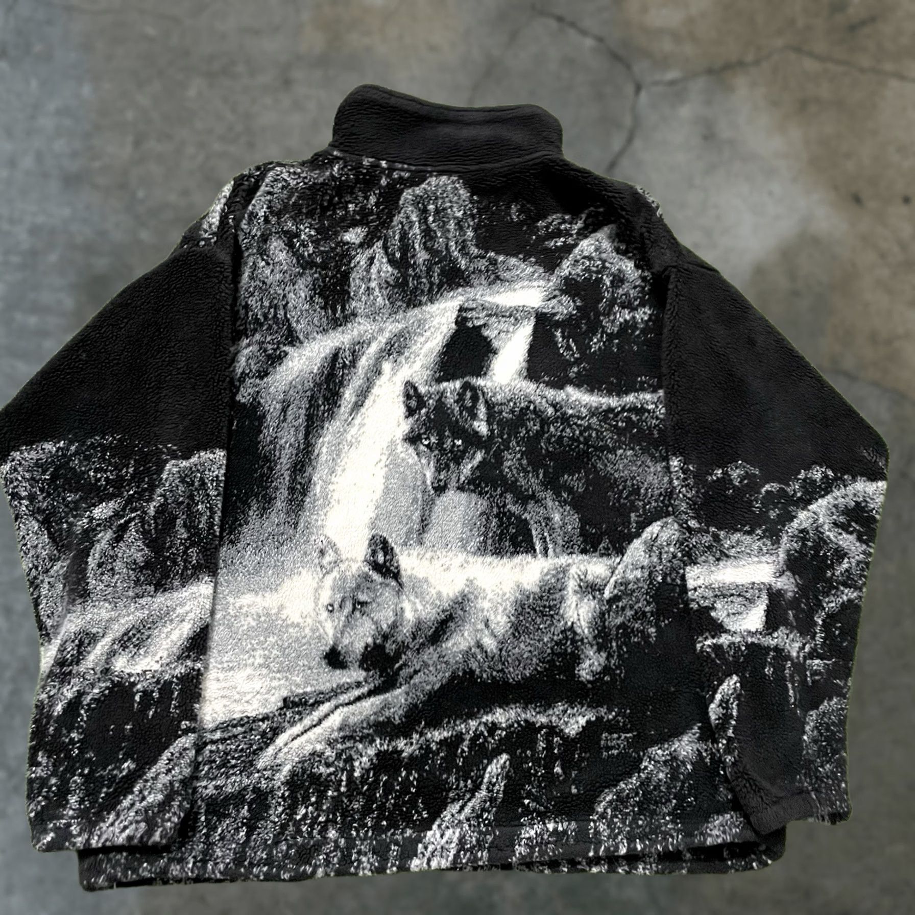 Vintage VTG Black Mountain Alaska Fleece Orca Whale Nature Jacket