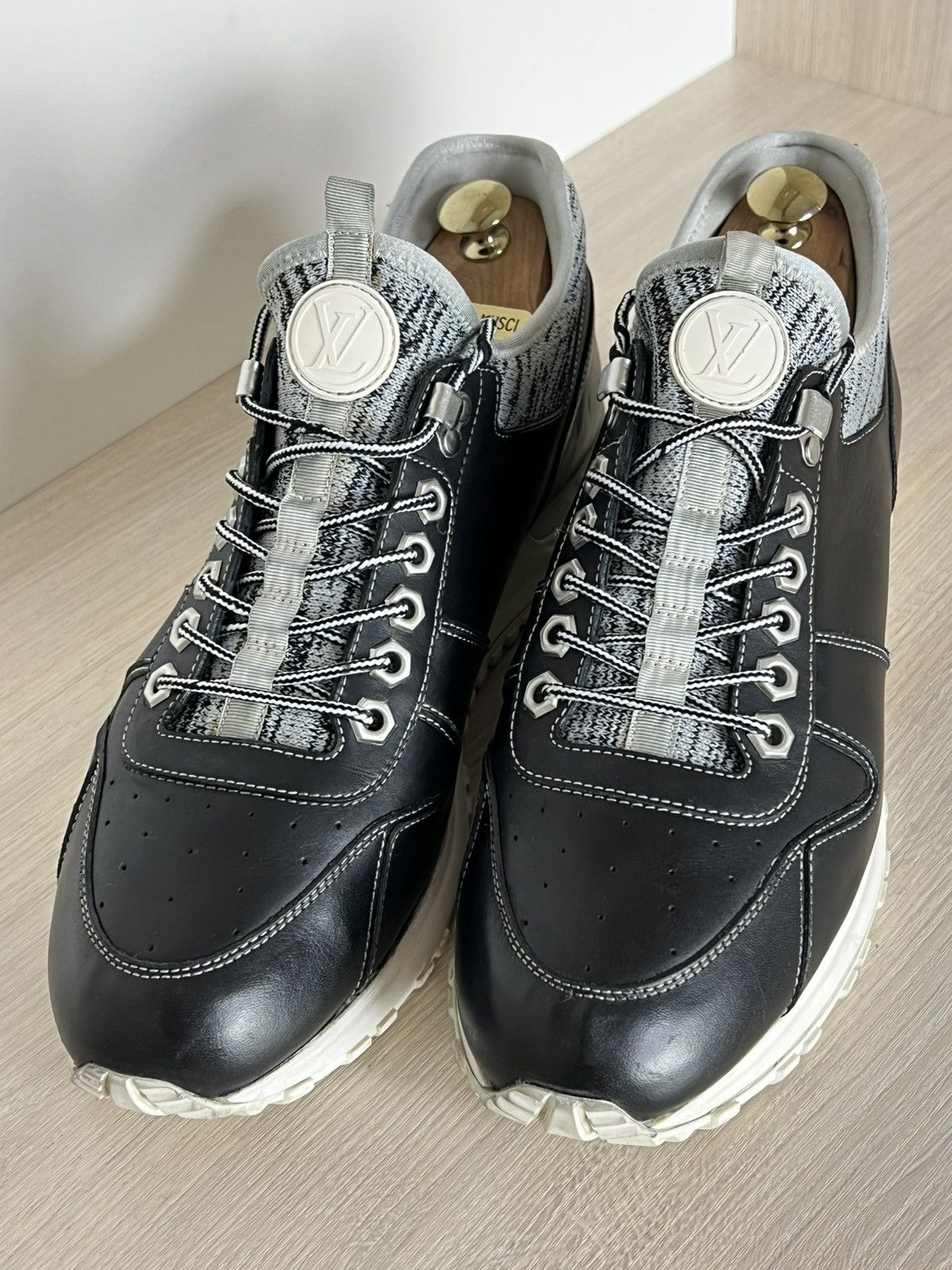 Louis Vuitton Louis Vuitton Black Leather Knit Technical Runner Sneakers Size US 8.5 / EU 41-42 - 4 Thumbnail