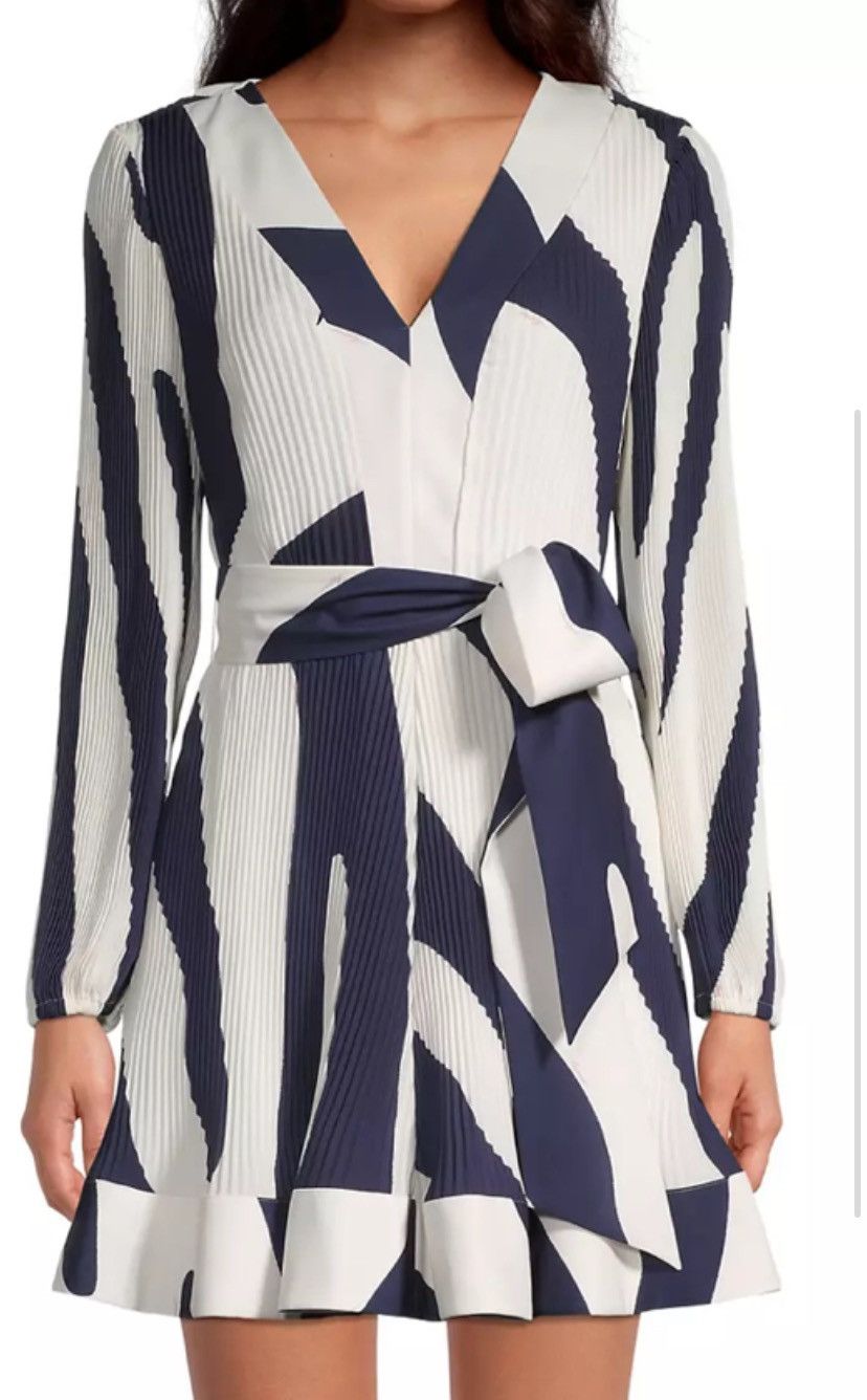 image of Milly: Liv Printed Wrap Dress in Blue, Women's (Size Small)