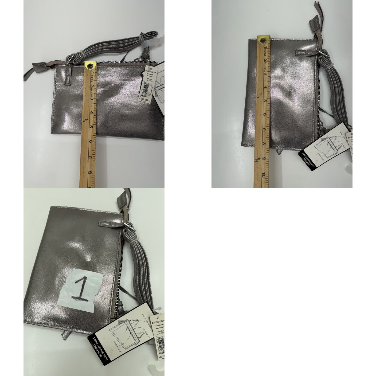 Vintage No Boundaries Womens Purse Gray Metallic Marie Crossbody Triple Compartment NWTs Size ONE SIZE - 8 Thumbnail