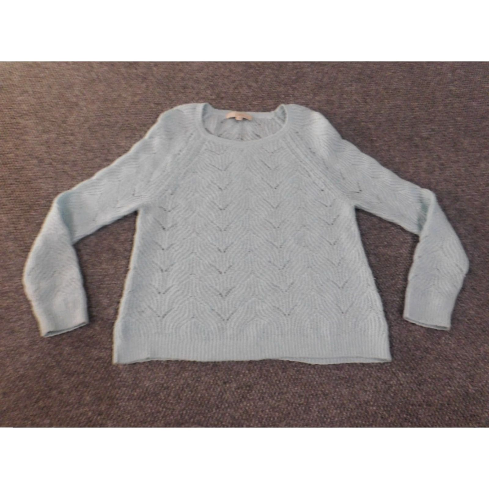 Loft LOFT Geometric Knit Pullover Sweater Blue L Womens Crew Neck Stretch Acrylic Rib Knit Regular Size L / US 10 / IT 46 - 5 Thumbnail
