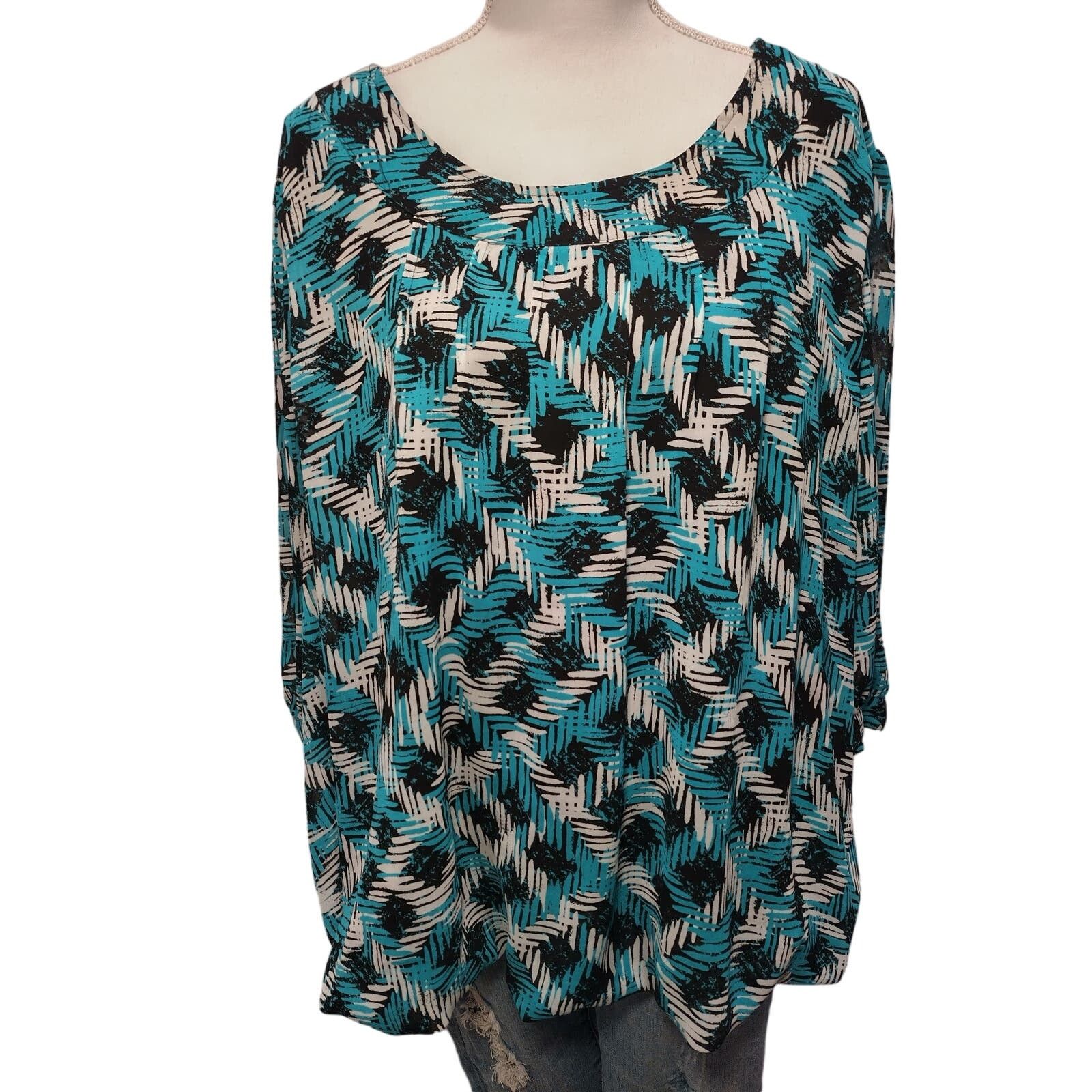 Covington Covington Women 3/4 Sleeve Top Blouse Scoop Neck Blue Black Size XXL / US 16-18 / IT 52-54 - 1 Thumbnail