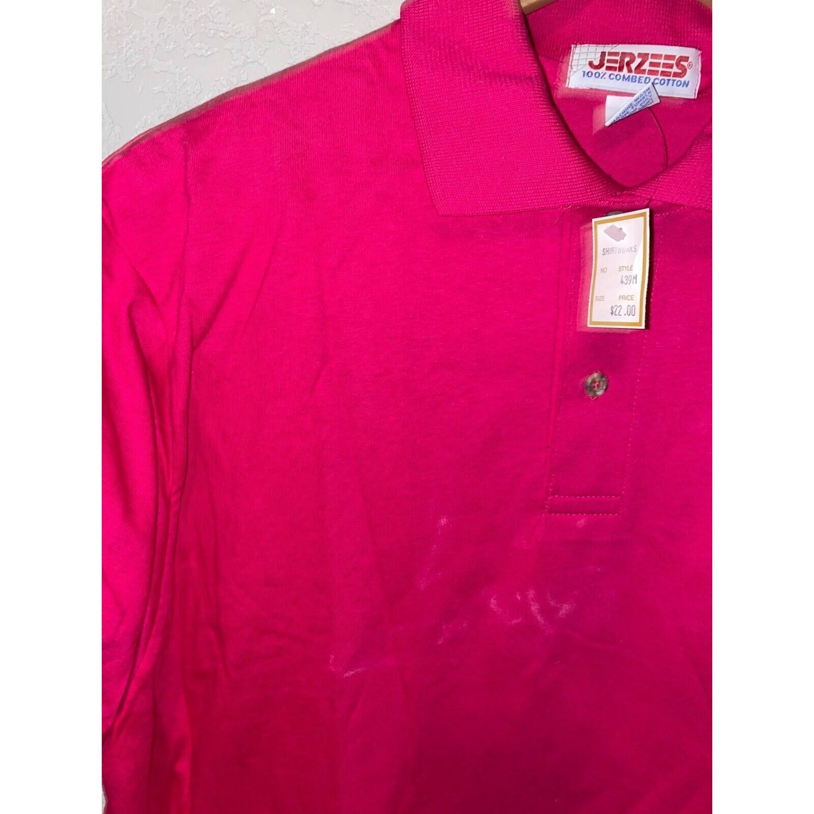 Jerzees Vintage Pink Blank Polo Shirt Jerzees VTG 90s Small Stain Size US L / EU 52-54 / 3 - 2 Thumbnail