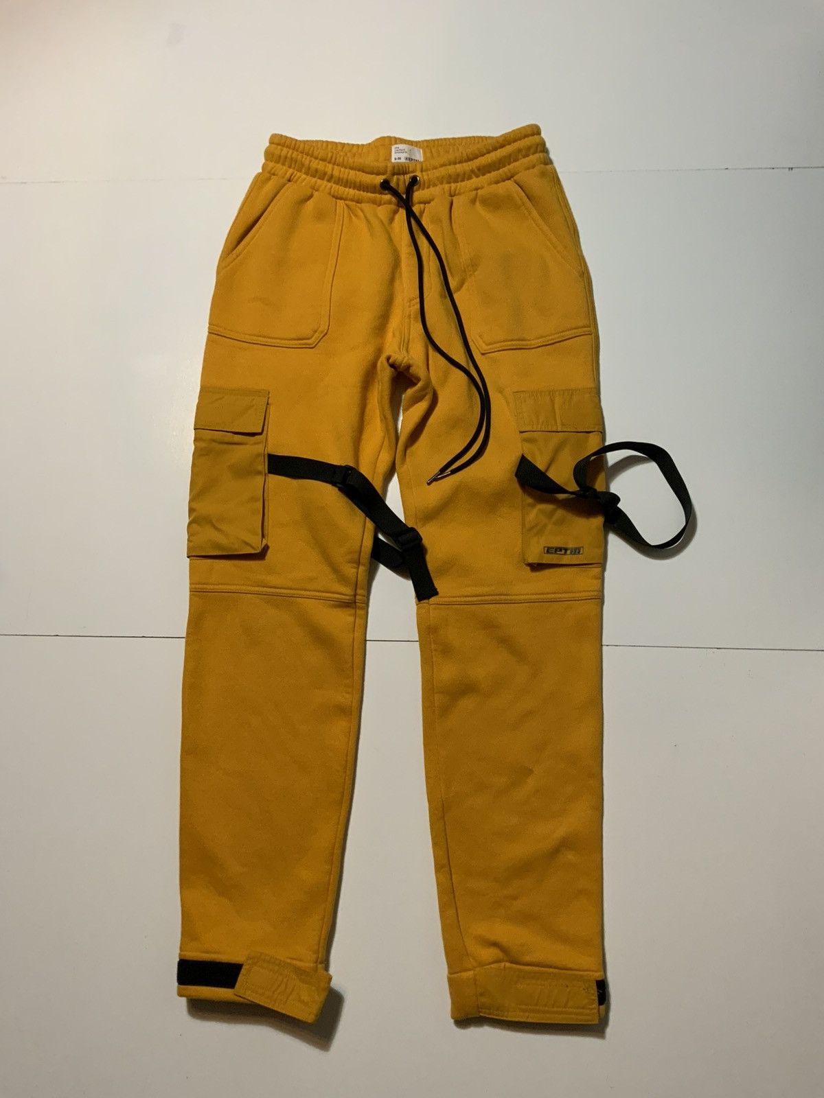 EPTM. EPTM Mustard Yellow Black Straps Cargo Fleece Sweatpants. Size US 32 / EU 48 - 3 Thumbnail