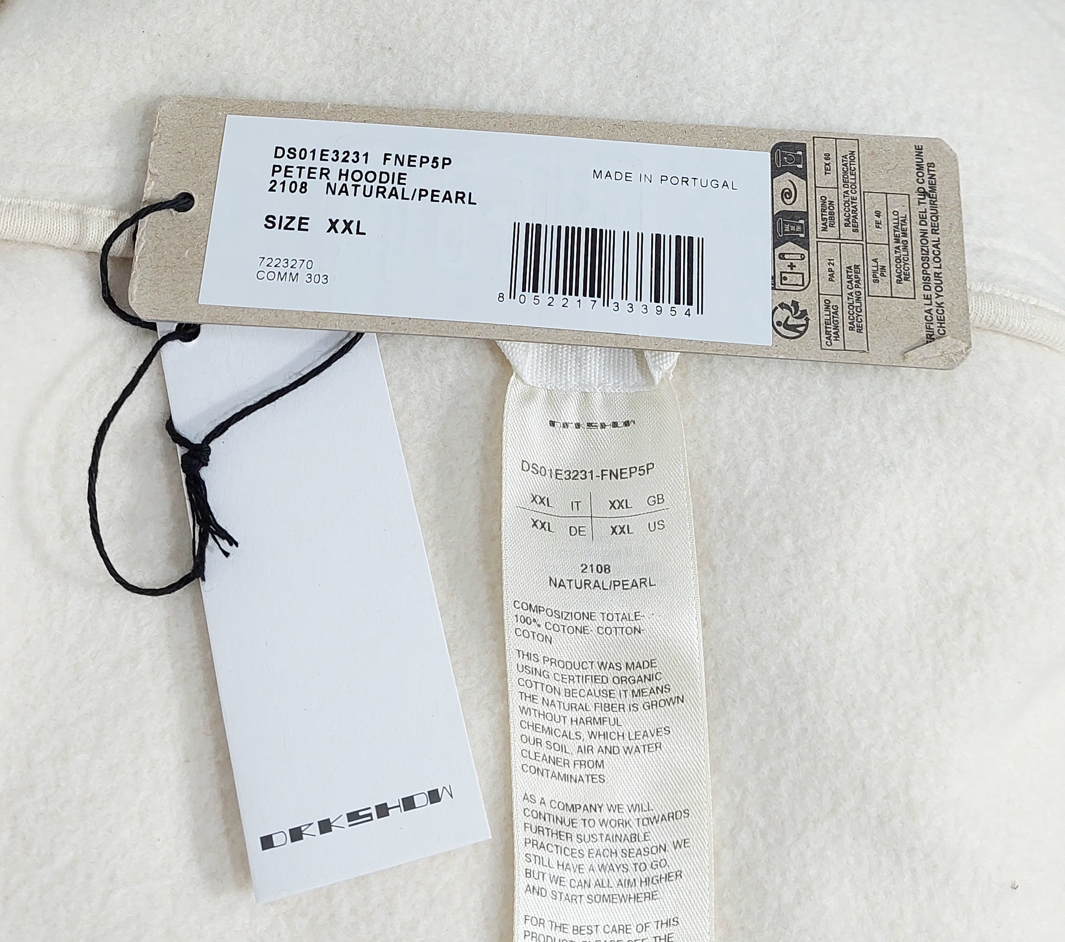 Rick Owens Drkshdw peter 'hollywood' hoodie - natural / pearl XXL Size US XXL / EU 58 / 5 - 4 Thumbnail