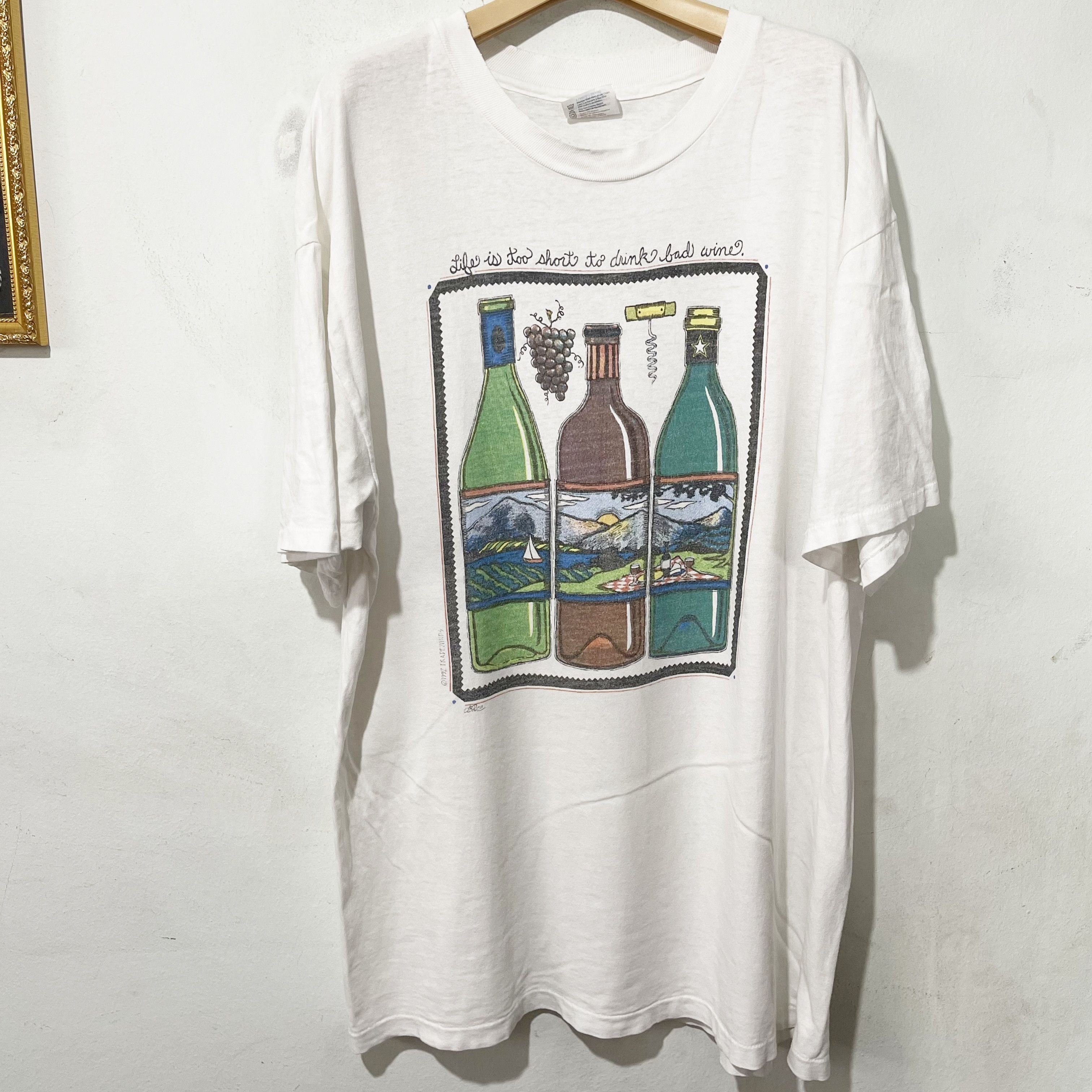 Vintage Vintage 90s “Life Is Too Short to Drink Bad Wine” T-Shirt Size US XL / EU 56 / 4 - 1 Thumbnail