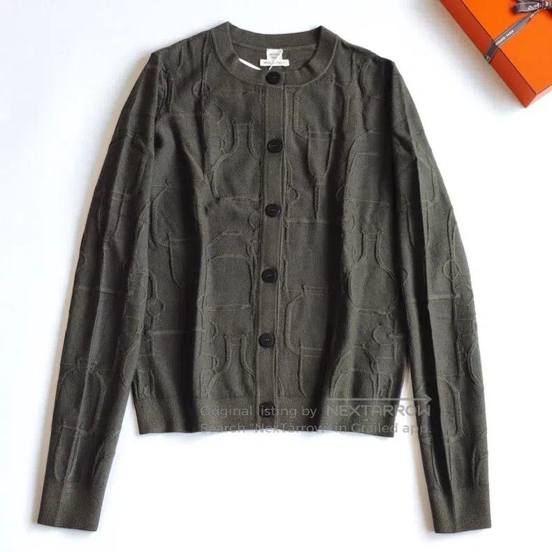Hermes Hermes Jacquard Knit Cardigan, Moss Green Size XS / US 0-2 / IT 36-38 - 1 Thumbnail