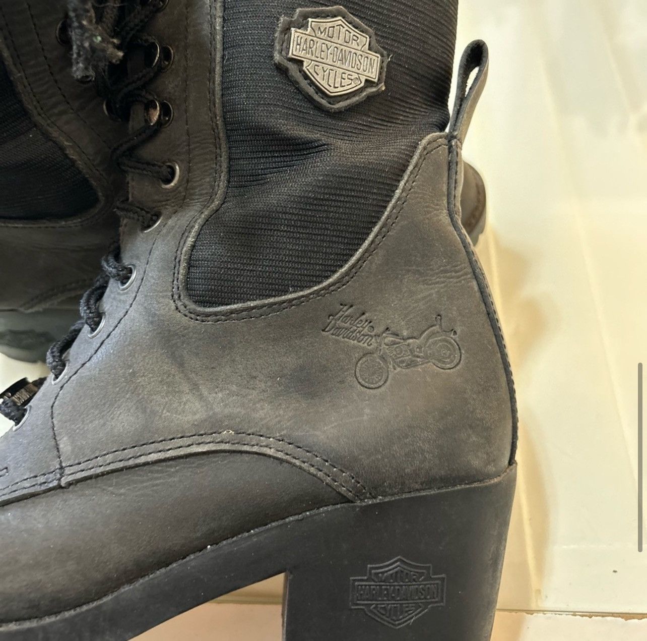 Harley Davidson × Vintage VTG 90s Harley Davidson Black Leather Moto Combat Boots Sz 8 Size US 8 / IT 38 - 10 Thumbnail