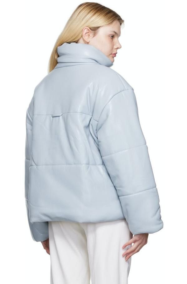 Nanushka Dusty Blue Vegan Leather Hooded Puffer Jacket Size L / US 10 / IT 46 - 2 Thumbnail