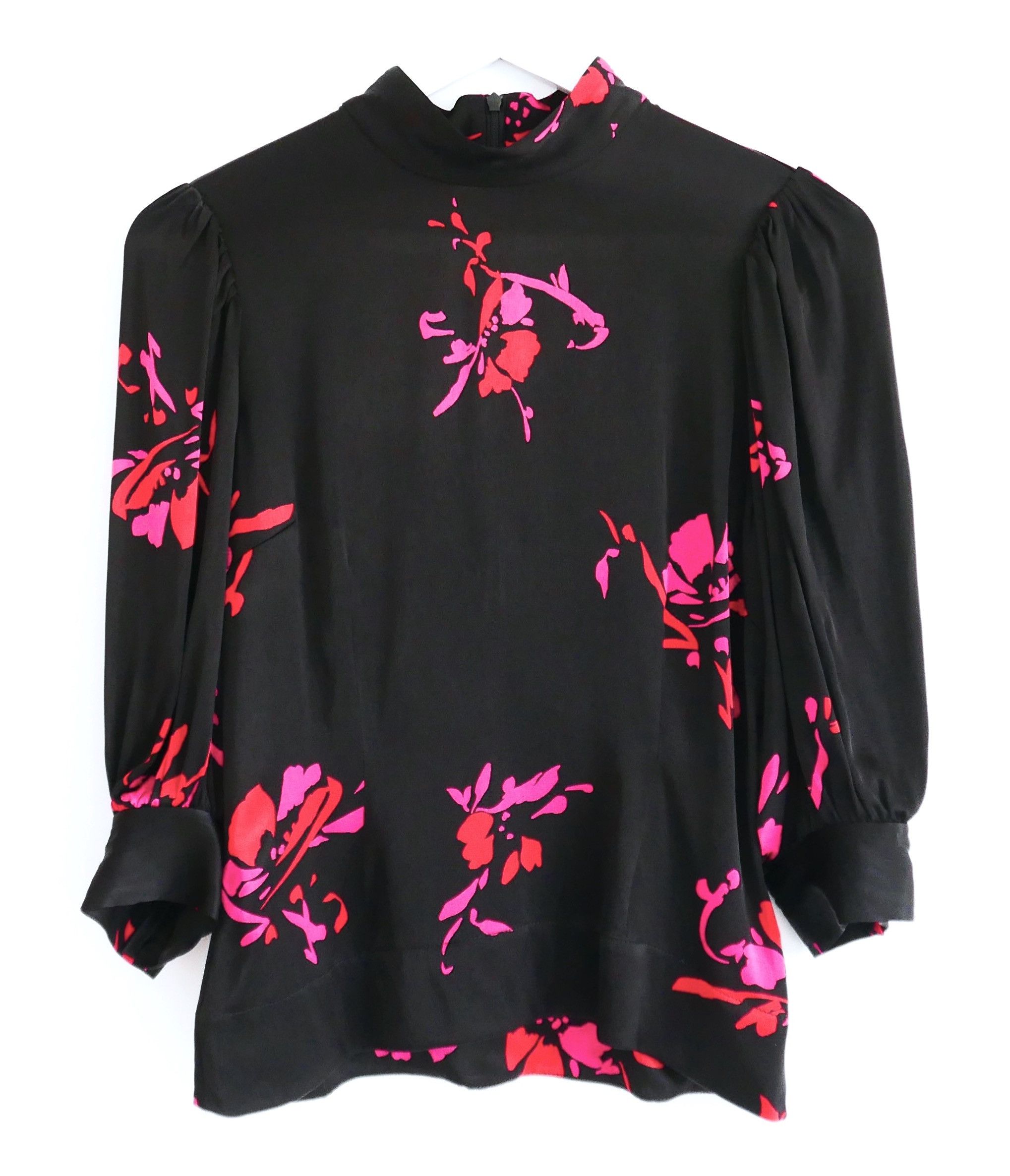 image of Ganni Floral Satin Top in Black, Women's (Size XS)