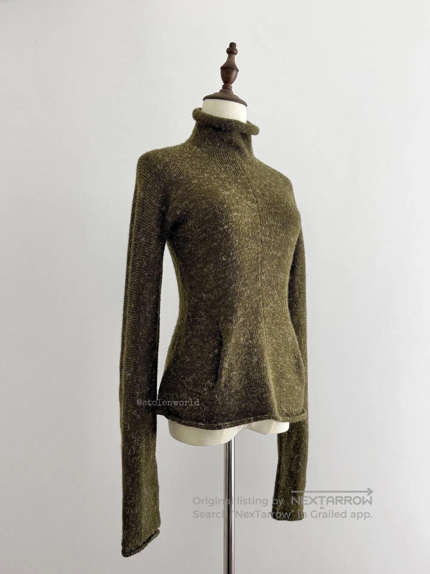 Y's Green Knitted Roll Neck Top with Pockets. Size M / US 6-8 / IT 42-44 - 8 Thumbnail