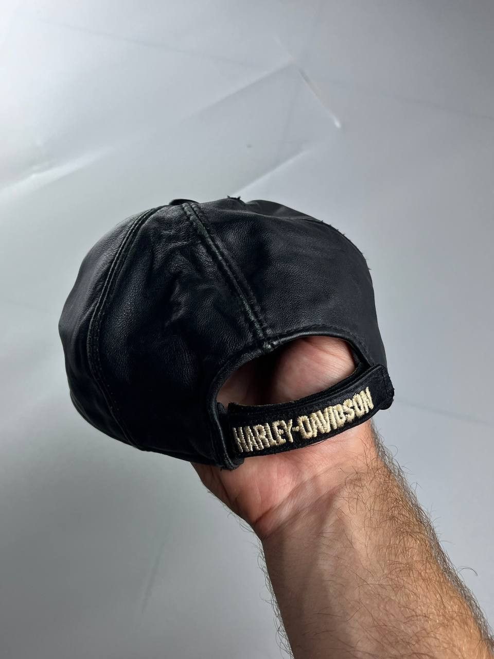 Harley Davidson × Vintage Rare Vintage Harley Davidson Leather Big Logo Cap Size ONE SIZE - 2 Thumbnail
