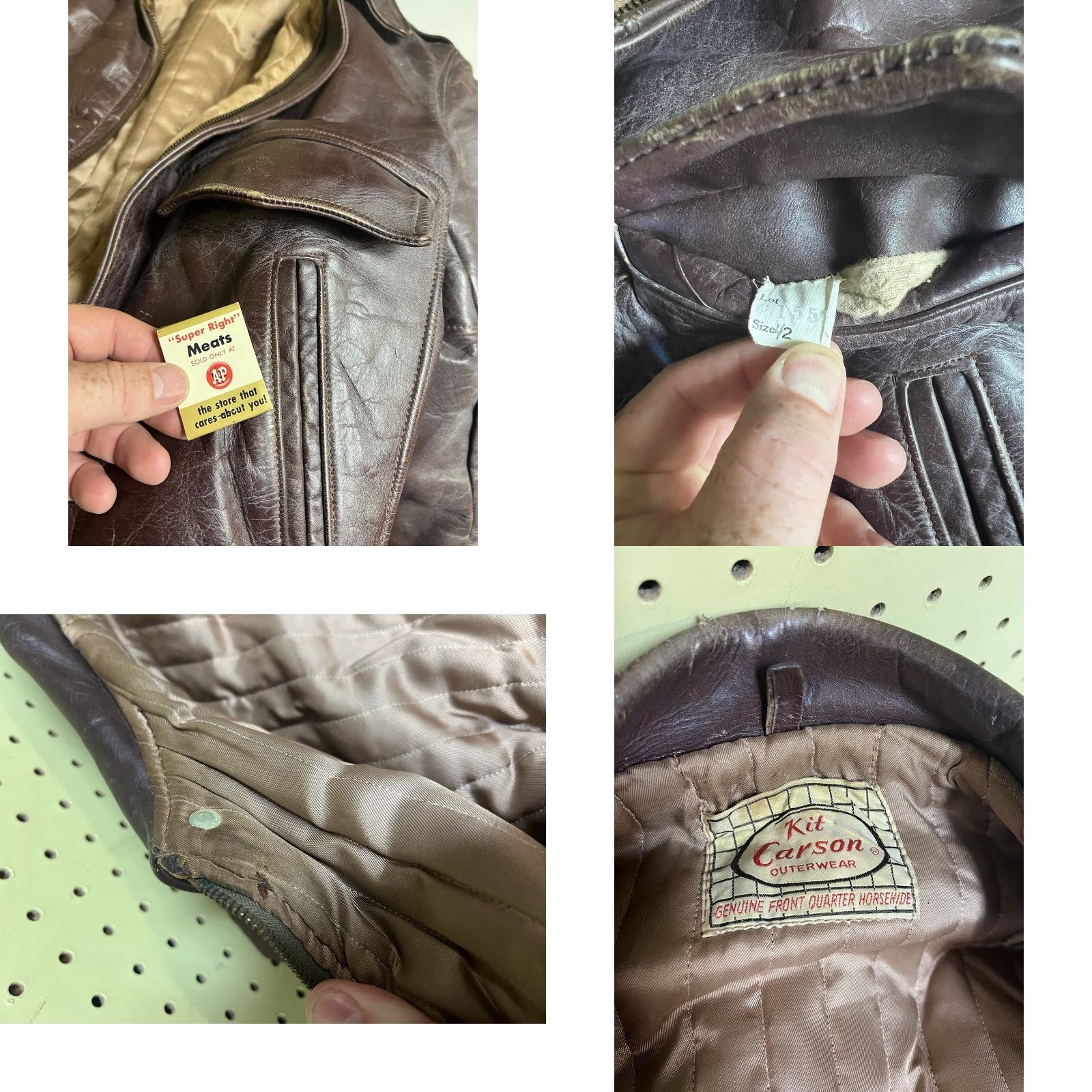 Vintage VINTAGE Kit Karson Jacket Leather Zip Bomber 42 Mens Brown 1940s 1950s Western True Vintage Full Zip Short Sleeve Long Sleeves Casual Size US XS / EU 42 / 0 - 9 Thumbnail