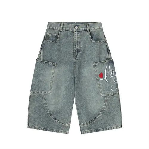 Japanese Brand Men's vintage washed distressed embroidered denim shorts Size US 32 / EU 48 - 1 Thumbnail