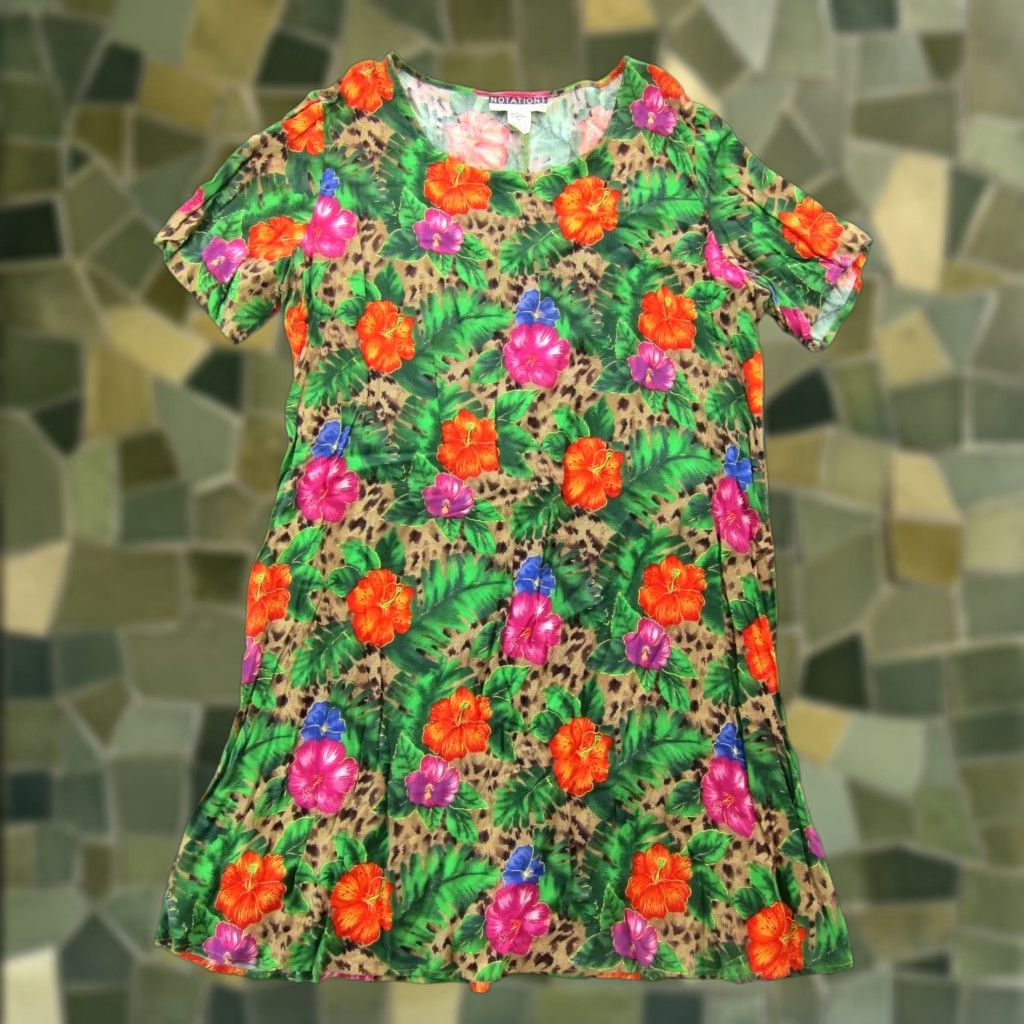 Vintage VTG Notations Clothing Co. Green Floral Rayon Short Sleeve Sun Dress 1X Size 40" / US 18 - 1 Thumbnail