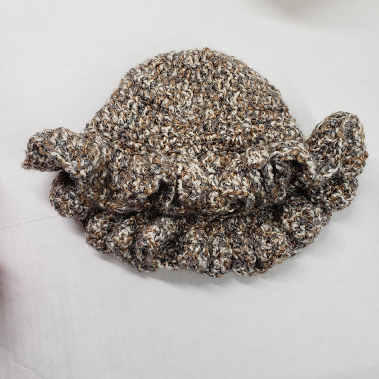 Handmade Handmade Crochet Brown Ruffle Bucket Hat Bohemian Casual Size ONE SIZE - 11 Thumbnail