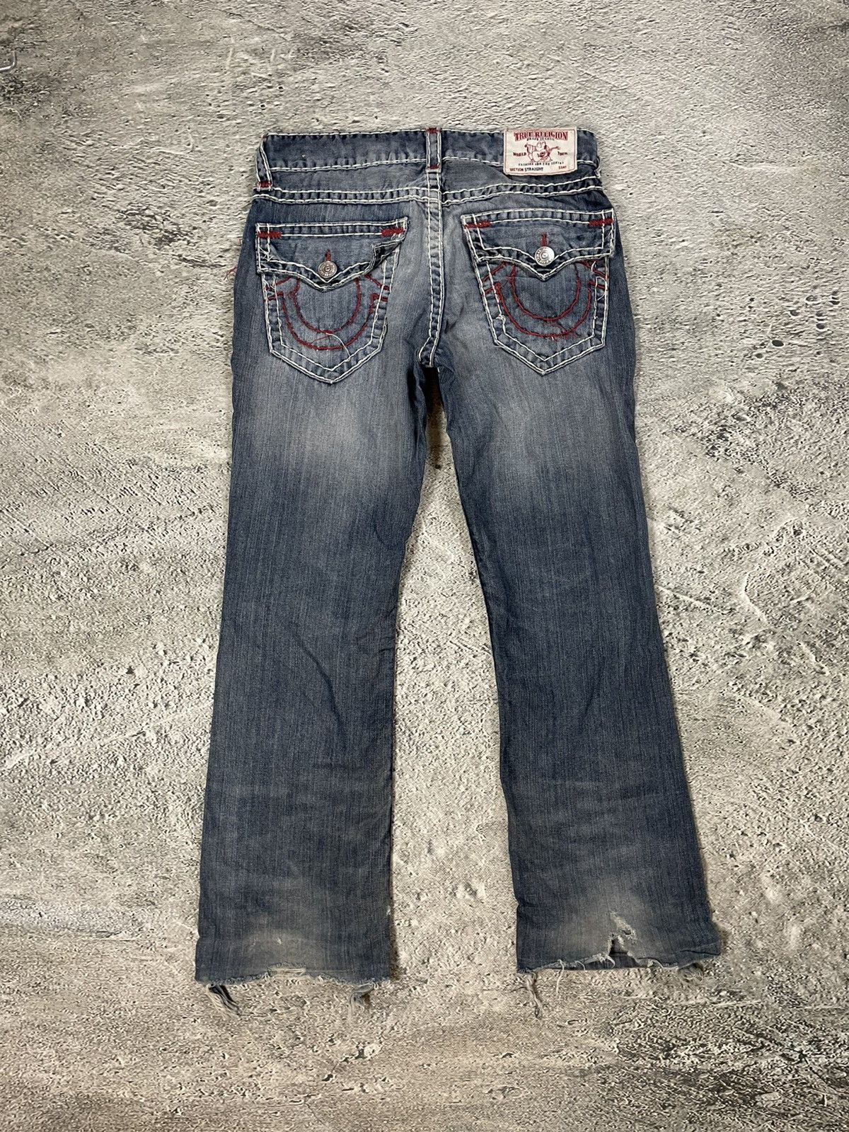 True Religion True Religion blue jeans white red thick stitching straight Size US 32 / EU 48 - 1 Thumbnail