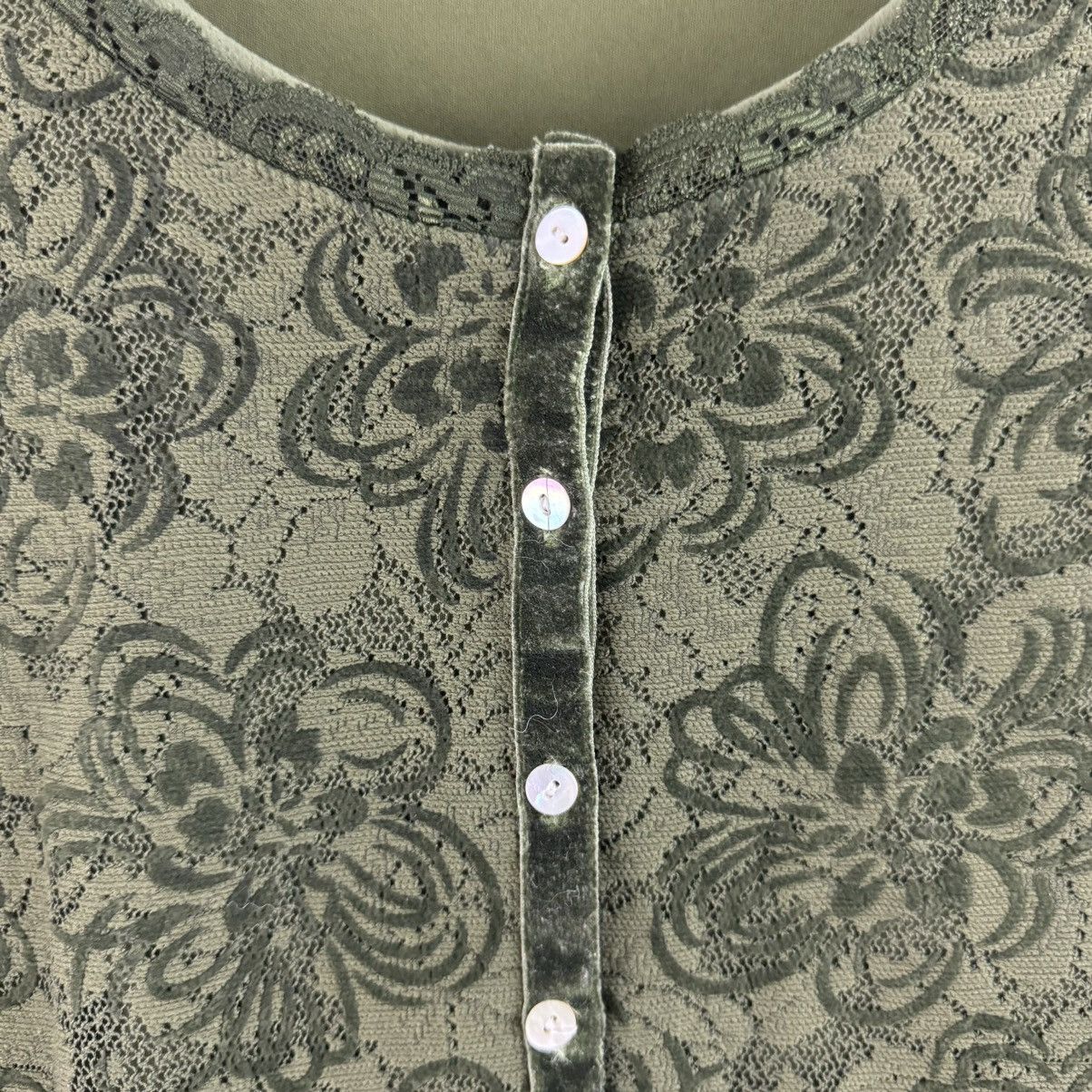 Other Vintage Y2K Moss Green Floral Lace Dainty Button Up Blouse Size M / US 6-8 / IT 42-44 - 5 Thumbnail