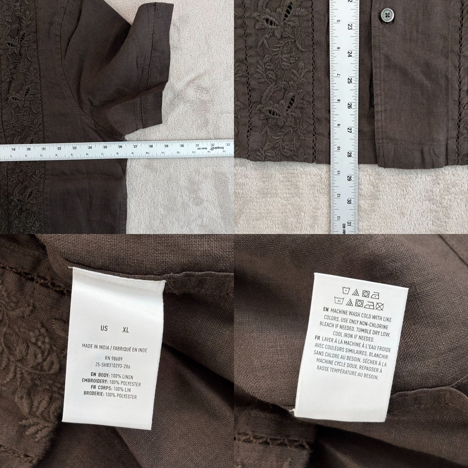Todd Snyder Todd Snyder Cropped Embroidered Linen Camp Loop Collar Shirt in Caviar XL Brown NWT Men Shirt Size US XL / EU 56 / 4 - 8 Thumbnail