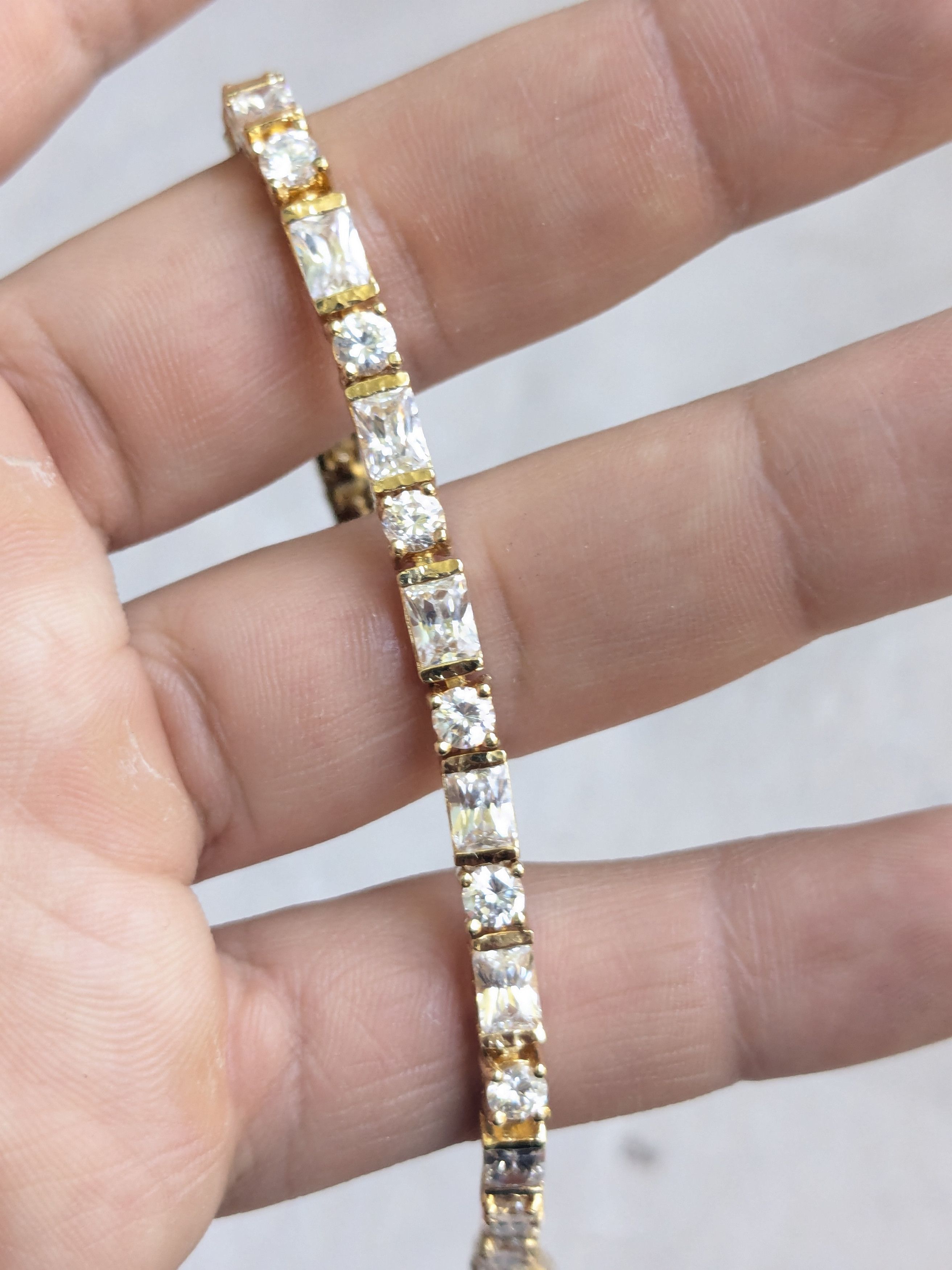 Sterling Silver Sterling Silver Tennis Bracelet 7 Gold Clear CZ Size ONE SIZE - 10 Thumbnail