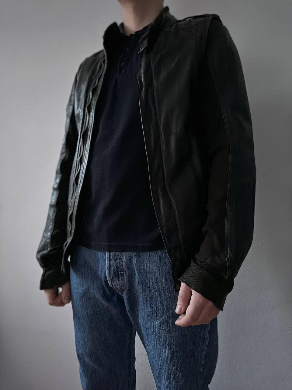 image of Rick Owens Dark Shadow Drkshdw Leather Jacket in Dark Brown, Men's (Size Medium)