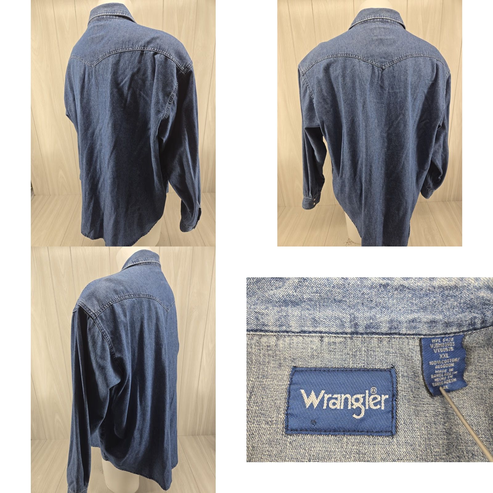 Wrangler Wrangler Shirt Button-Up Denim Long Sleeve Pearl Snap Western Trucker 2XL Mens Blue Cotton Size US XXL / EU 58 / 5 - 8 Thumbnail
