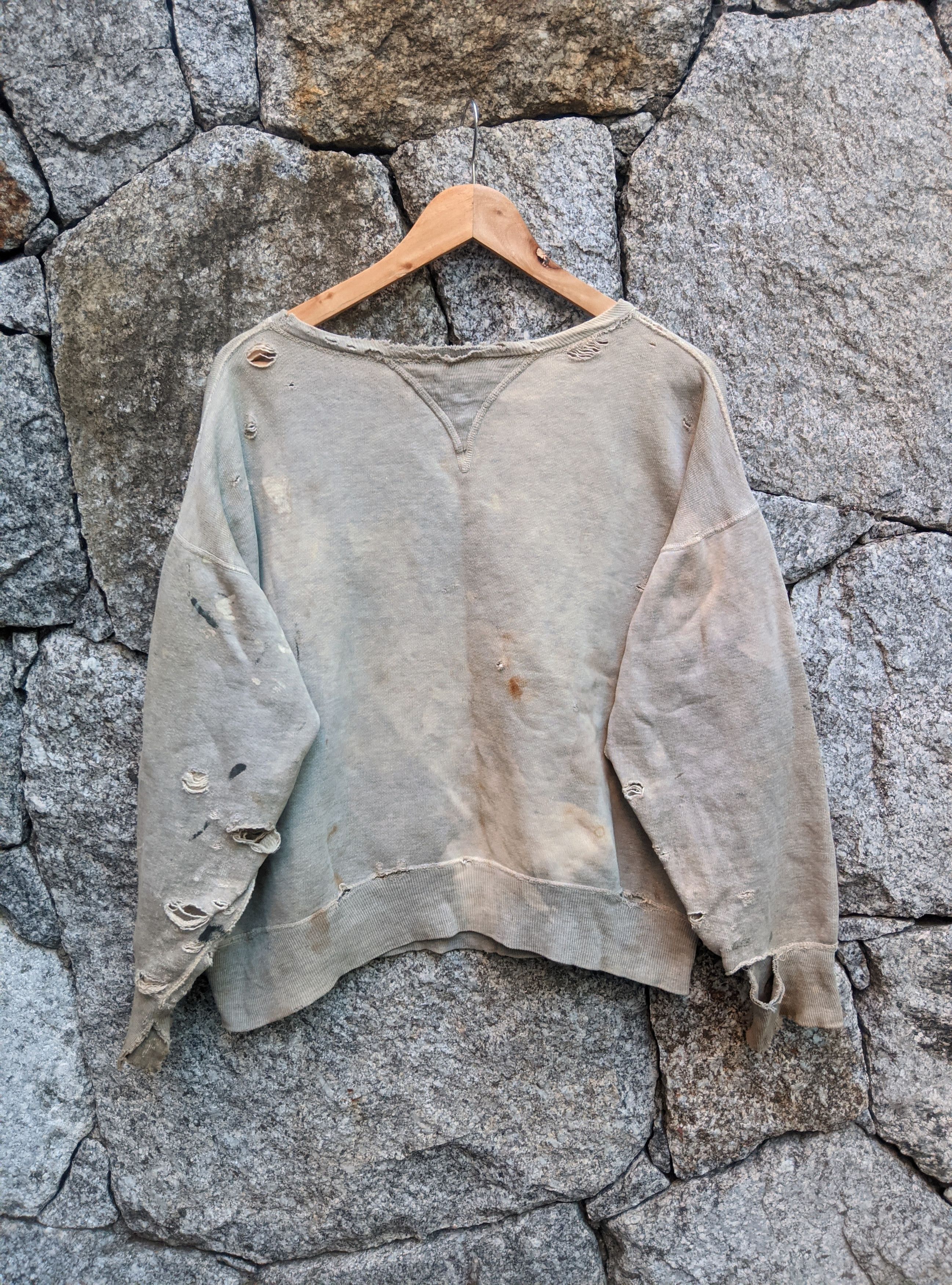 Vintage Vintage 40s destroyed single v sweatshirt afterhood Size US L / EU 52-54 / 3 - 1 Thumbnail