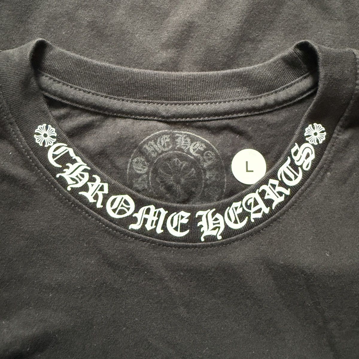 Chrome Hearts Chrome Hearts White Print Black Neck Logo Tee Size US L / EU 52-54 / 3 - 5 Thumbnail