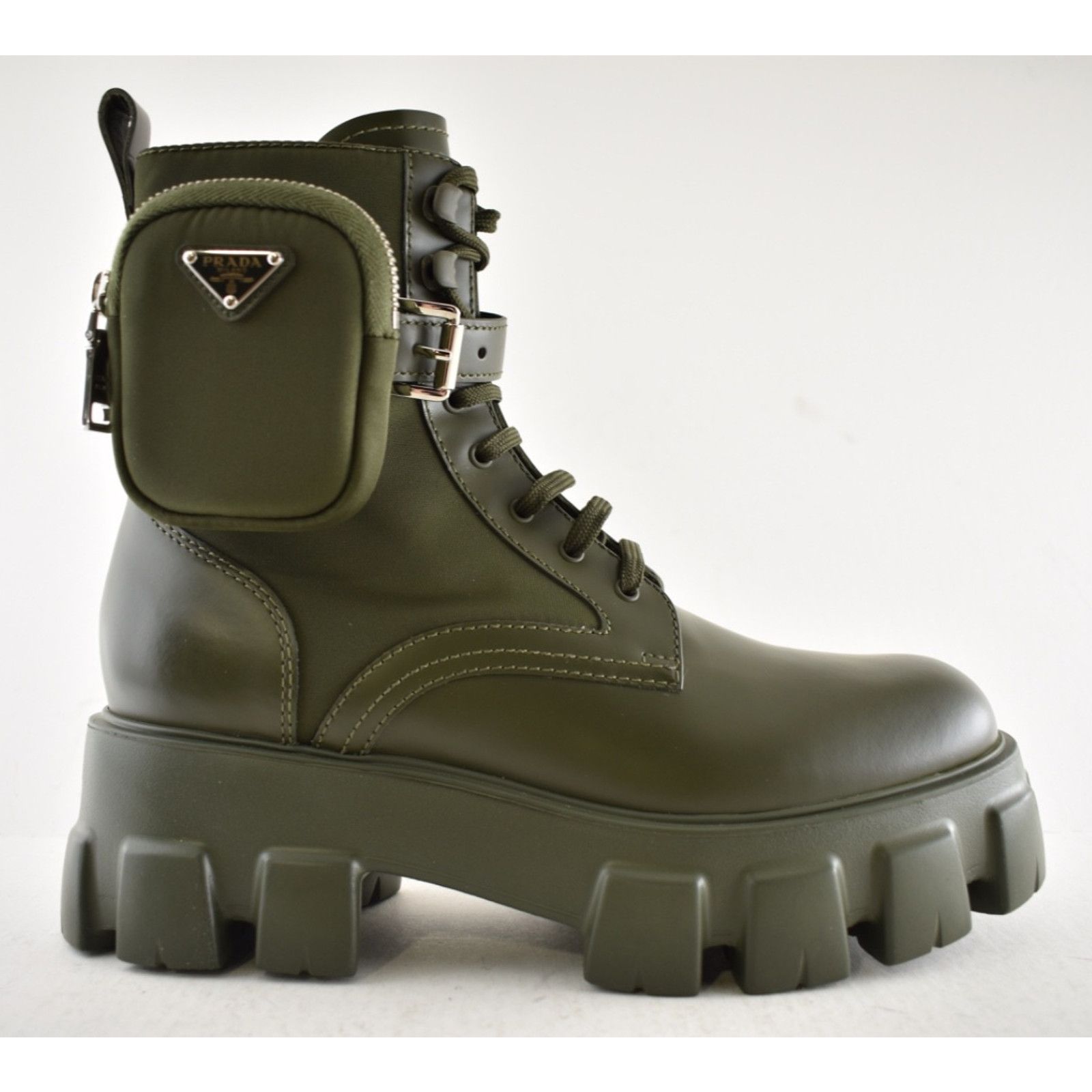 Prada Prada Monolith Green Leather Nylon Pouch Combat Boot 40 Size US 10 / IT 40 - 2 Thumbnail