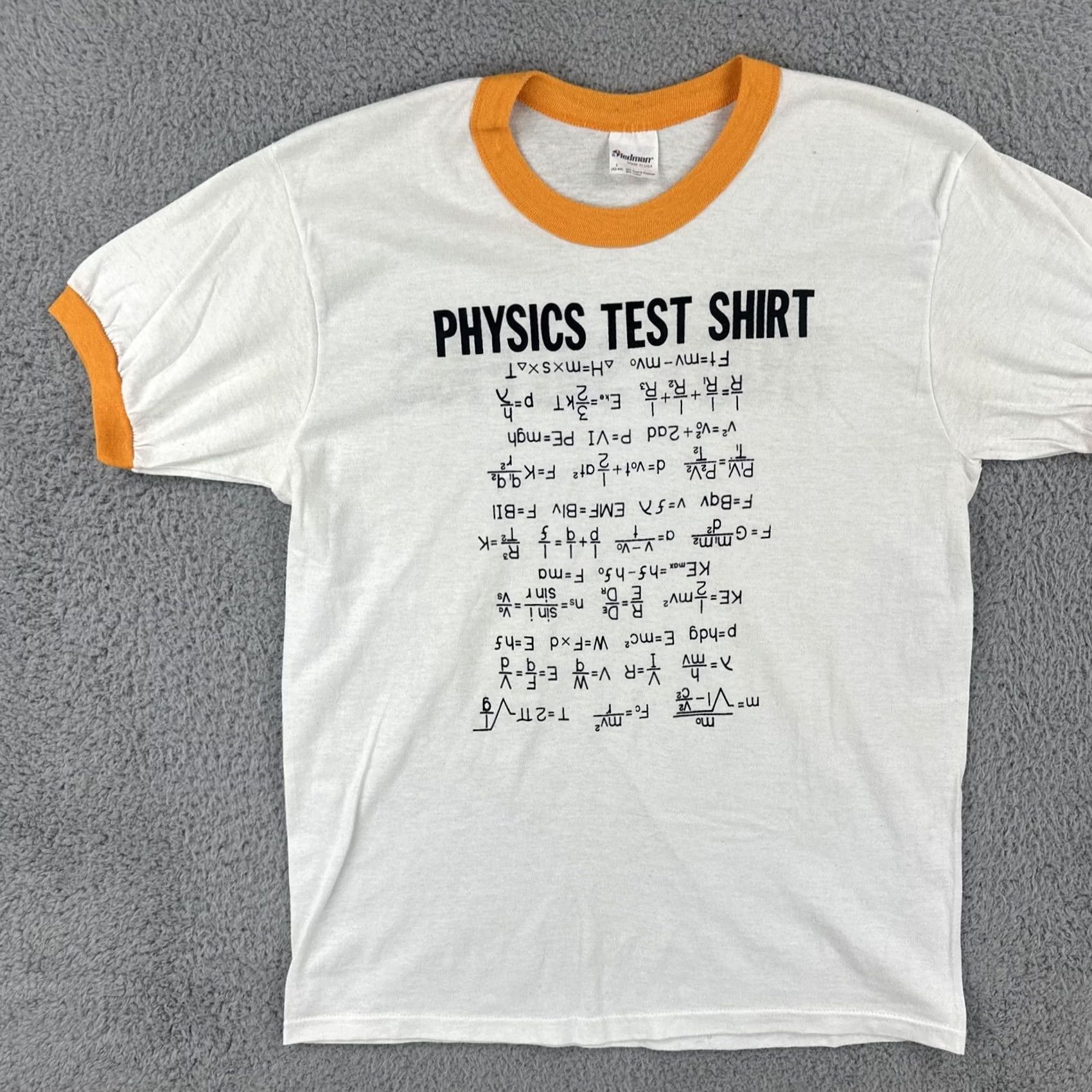 Vintage VINTAGE Stedman T Shirt White Ringer Graphic Tee Mens L 1980s Made in USA Physics Test I Hate Sig Figs Size US L / EU 52-54 / 3 - 3 Thumbnail