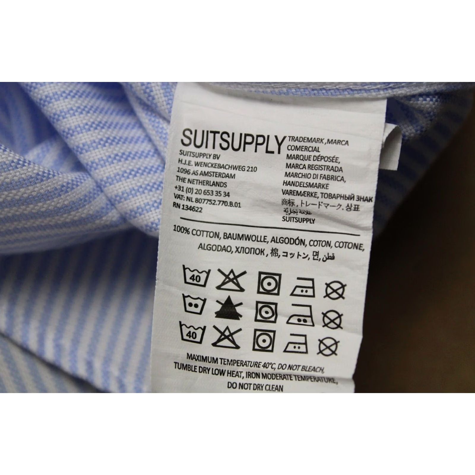 Suitsupply Suitsupply Dress Shirt Men 43L / 17L Extra Slim Cutaway Collar Blue Pinstriped Formal Shirt Size 46R - 6 Thumbnail