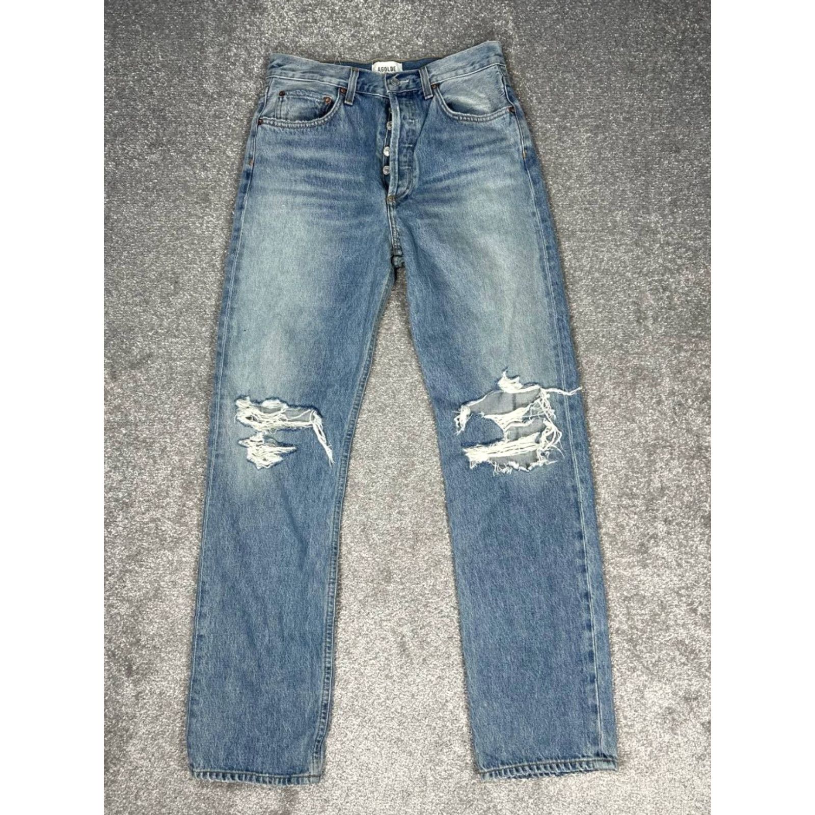 Agolde AGOLDE Jeans Womens 28 Blue Distressed Denim Straight Leg 28x31 Jeans Cotton Button Vintage No Size 28" / US 6 / IT 42 - 2 Thumbnail
