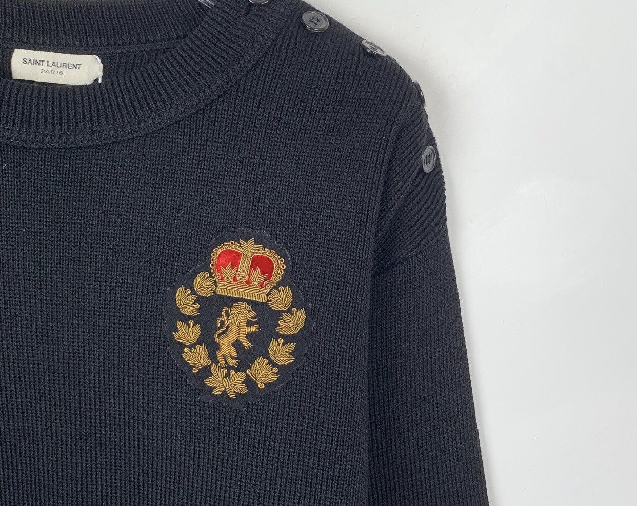 Saint Laurent Paris Saint Laurent SLP Black Logo Patch Round Knitted Sweater Size US S / EU 44-46 / 1 - 3 Thumbnail