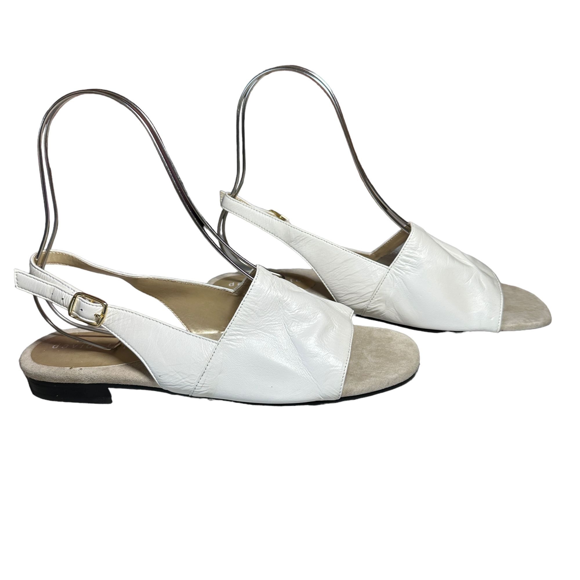 Designer David Tate Soho White Leather Slingback Open Toe Shoes Size US 10 / IT 40 - 1 Thumbnail