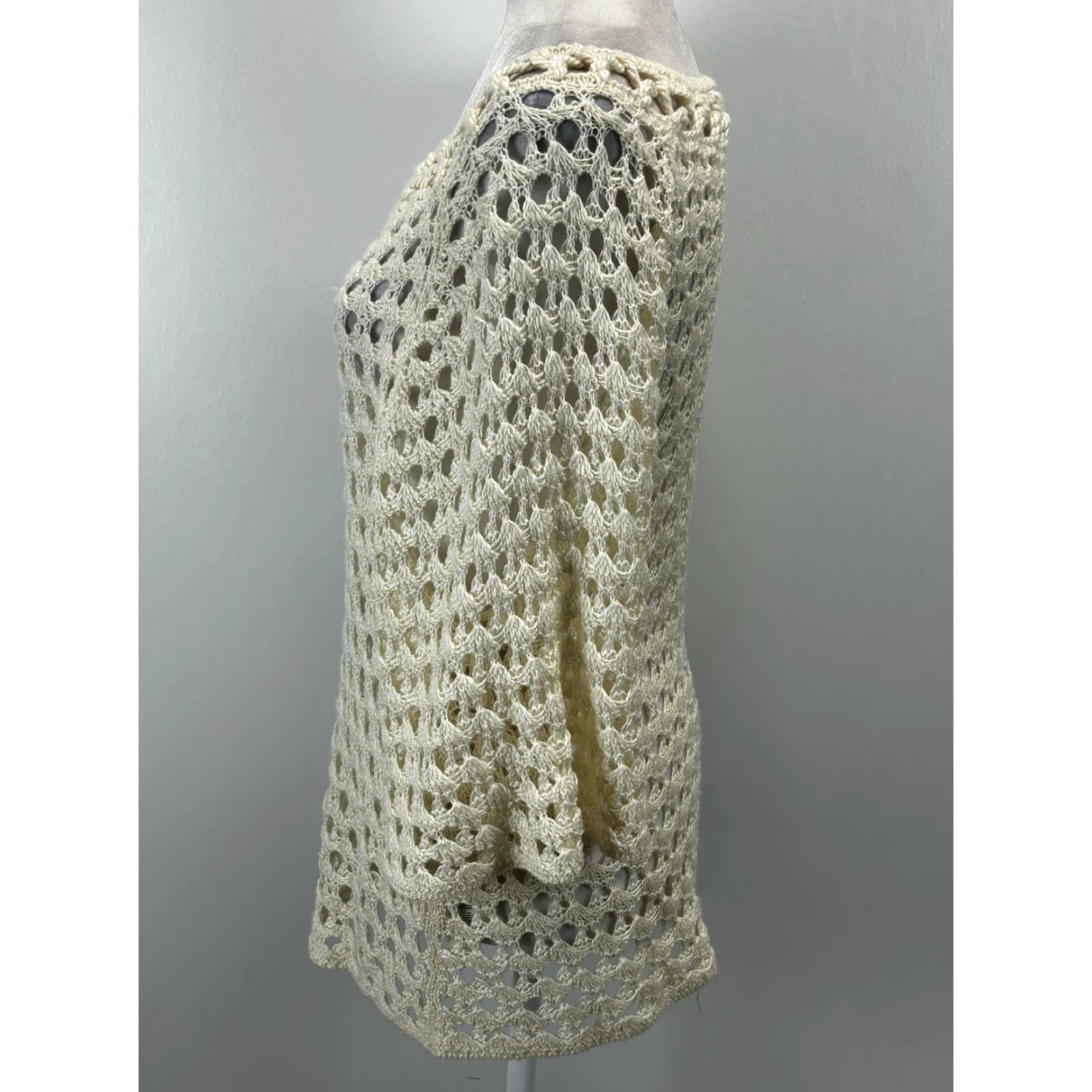 Vintage Chicos Sweater Shirt Open Knit Pullover 3/4 Sleeve M Womens Ivory Cream Knit Festival Y2K Crochet Size M / US 6-8 / IT 42-44 - 2 Thumbnail