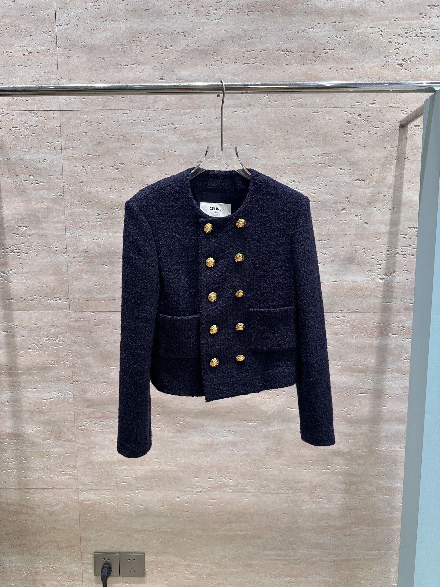 Celine Celine Navy Blue Cropped Jacket with Gold Buttons Size S / US 4 / IT 40 - 1 Thumbnail