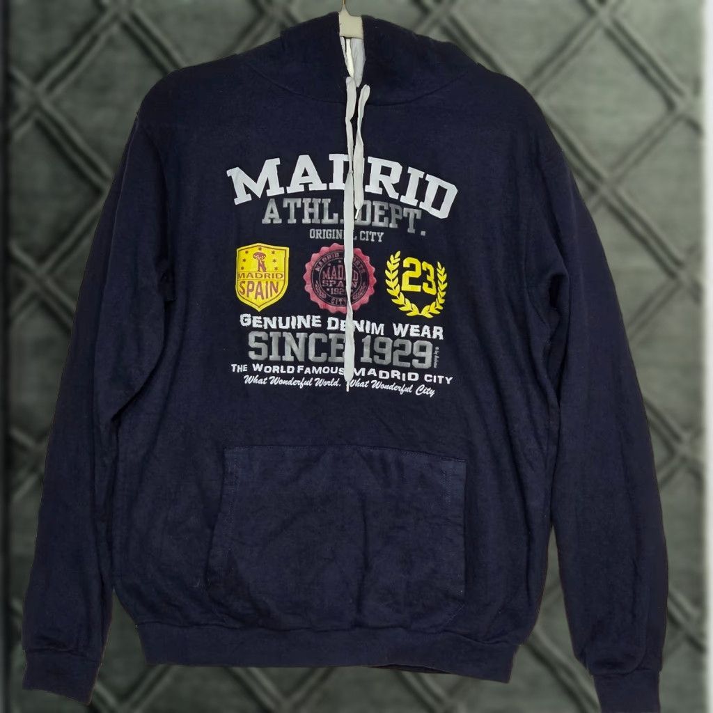 Vintage Madrid Spain Hoodie Unisex XL Navy Blue Graphic Print Pullover Vintage Size US XL / EU 56 / 4 - 1 Thumbnail
