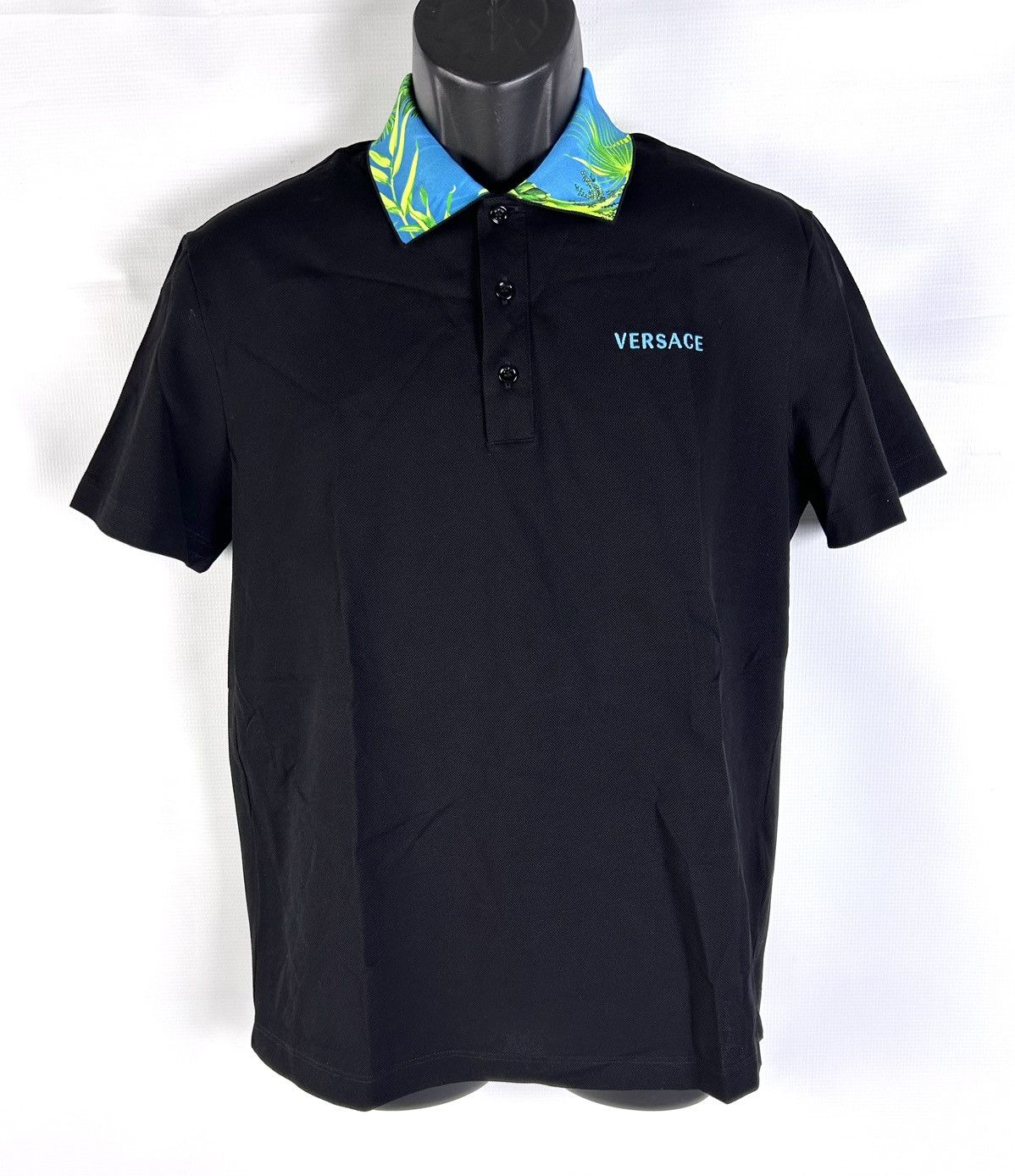 Versace Versace Men's Black Polo M Pique Logo Satin Collar Italy NWT Size US M / EU 48-50 / 2 - 1 Thumbnail