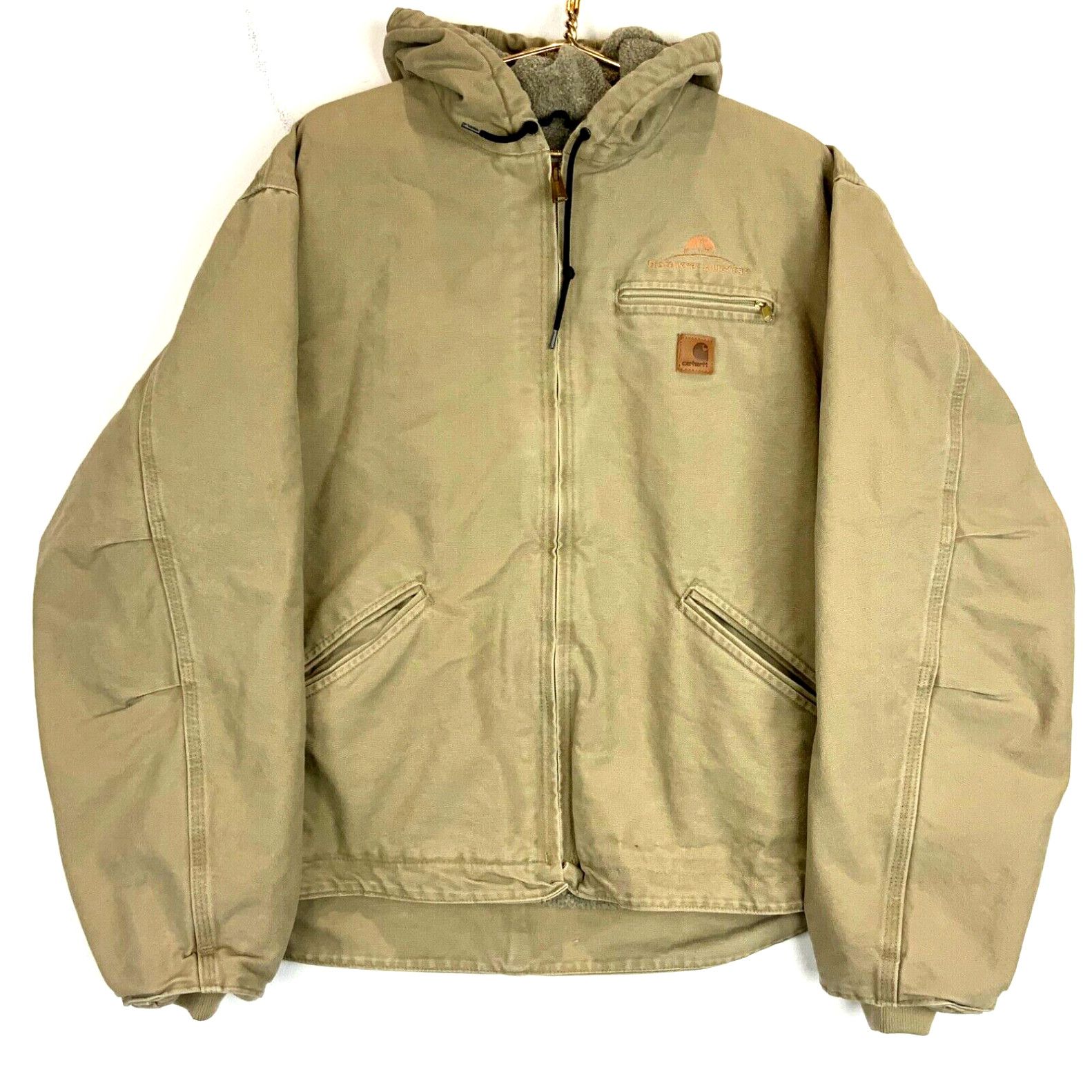 image of Carhartt Canvas Sherpa Lined Full Zip Hooded Work Jacket Size 2Xl Beige Workwear in White, Men's