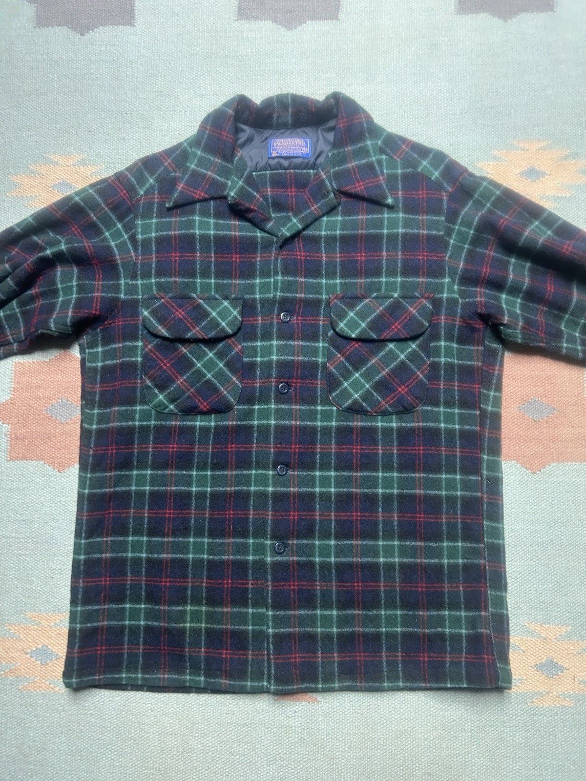 Vintage 60s Pendleton wool board shirt loop collar plaid M