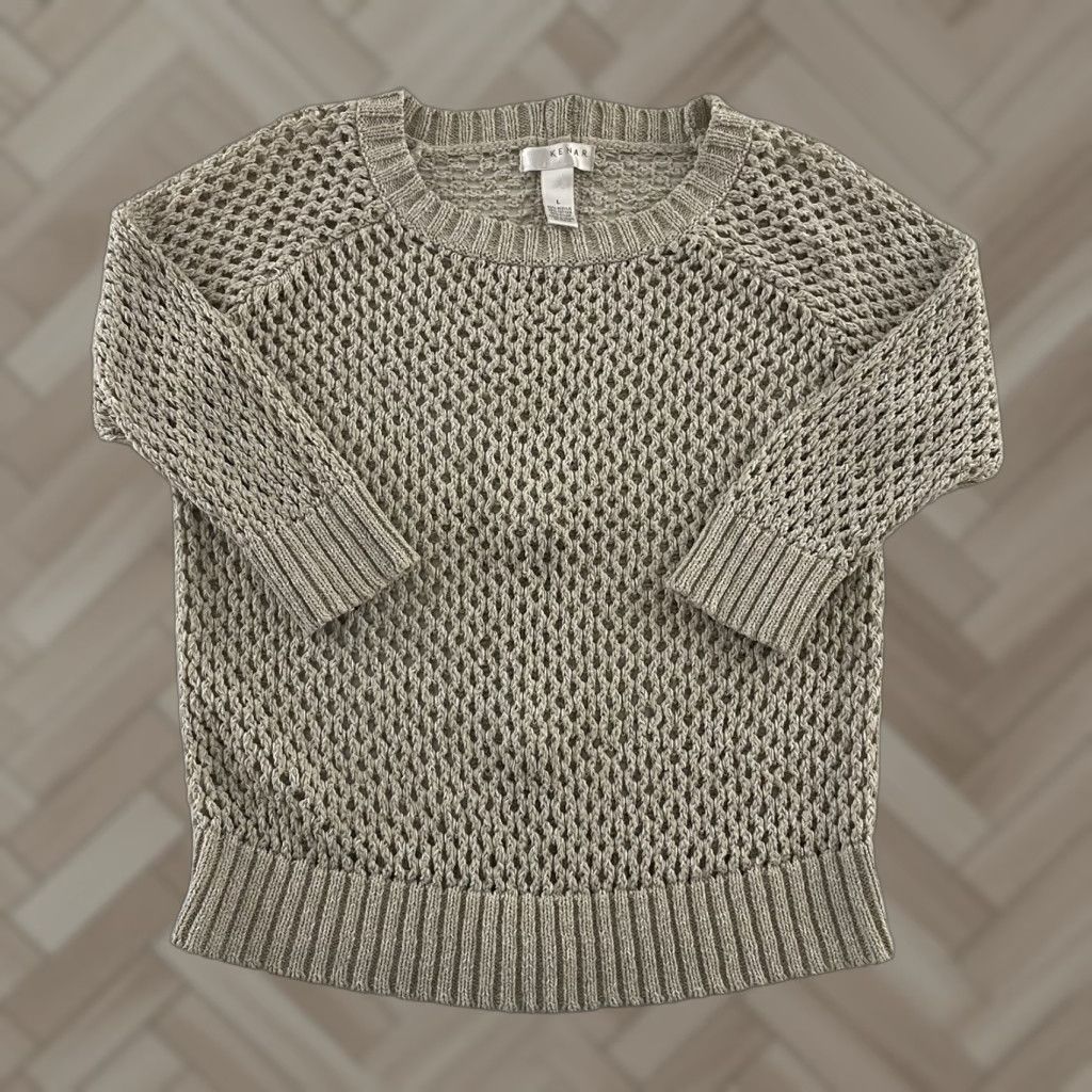Vintage Kenar Pullover 3/4 Sleeve Beige Beige Acrylic Knit Sweater Women L Knit Pullover Size L / US 10 / IT 46 - 1 Thumbnail
