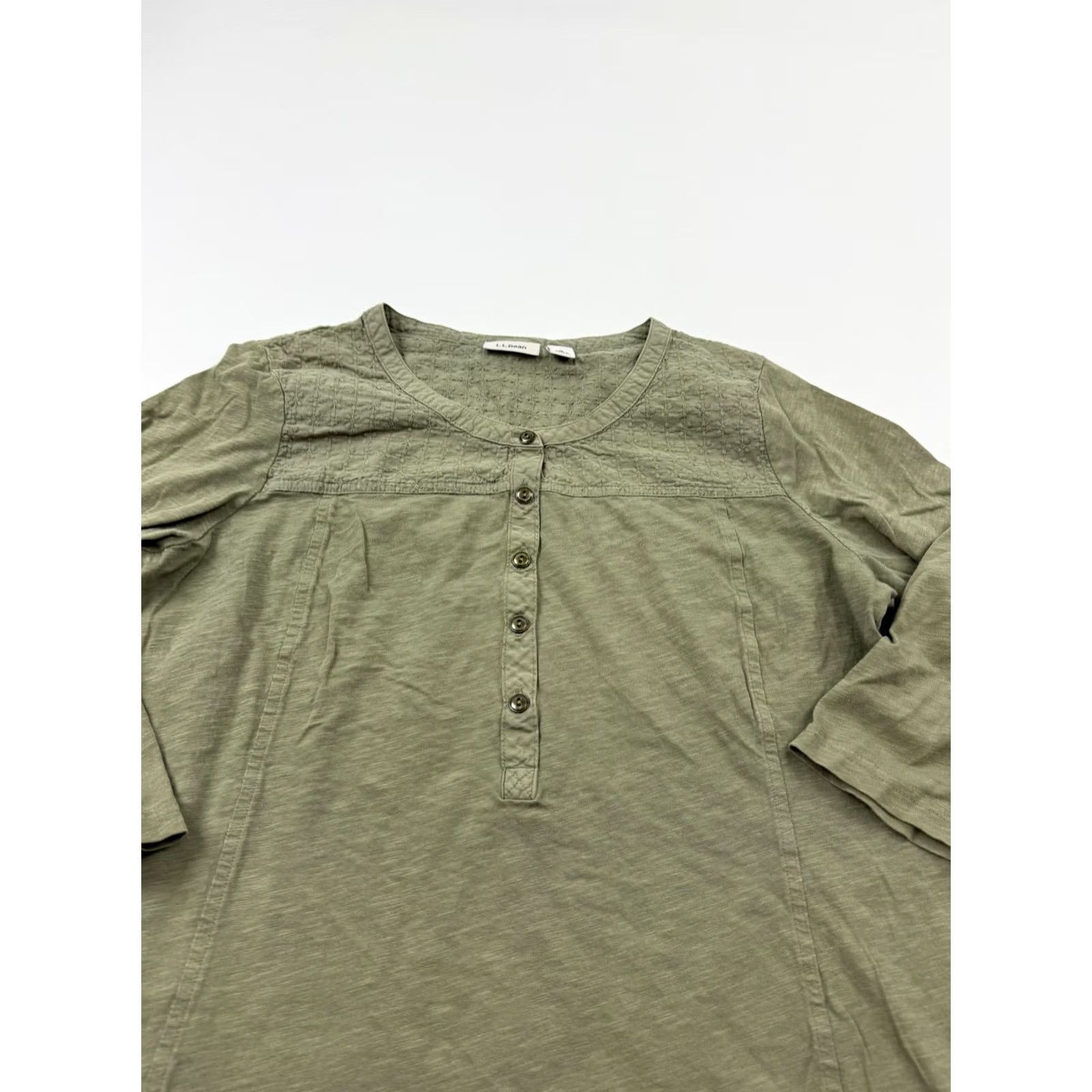 Vintage L.L. Bean Shirt Womens Small Green Henley 3/4 Sleeve Embroidered Tunic Top Size S / US 4 / IT 40 - 2 Thumbnail
