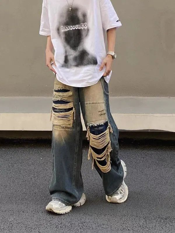 Japanese Brand × Jean Retro ripped distressed draped jeans Size US 32 / EU 48 - 3 Thumbnail