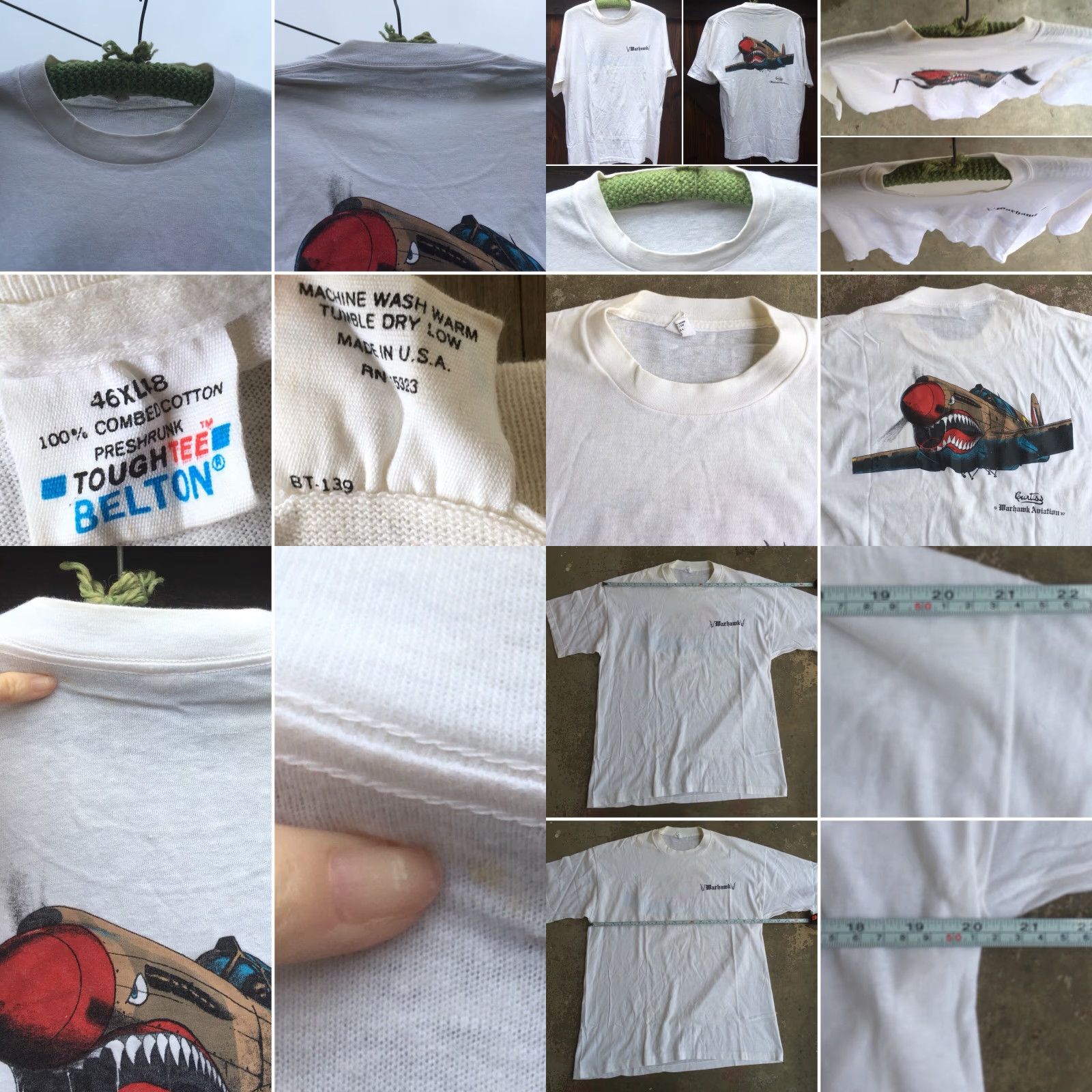 Vintage VINTAGE Belton Curtiss Warhawk Aviation 87 T-Shirt Made In USA XL 46 48 1980s 80s White Mens Short Sleeve Graphic Tee Size US XL / EU 56 / 4 - 8 Thumbnail