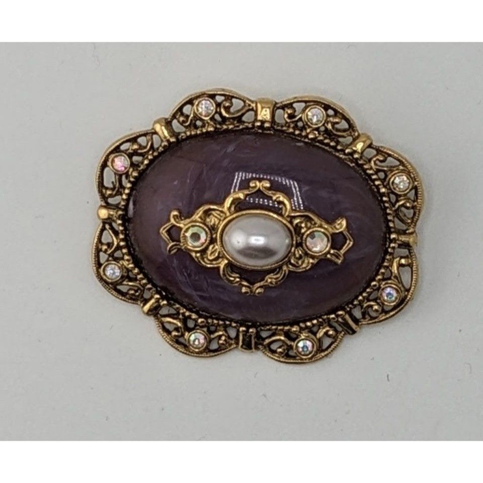 Other Vintage Regency-Style Ornate Brooch With Purple Stone Faux P Size ONE SIZE - 4 Thumbnail