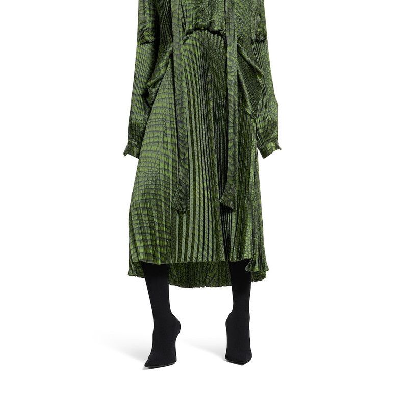 Balenciaga o1tr1nto0426 Double Sleeve Pleated Dress in Green Size XL / US 12-14 / IT 48-50 - 5 Thumbnail