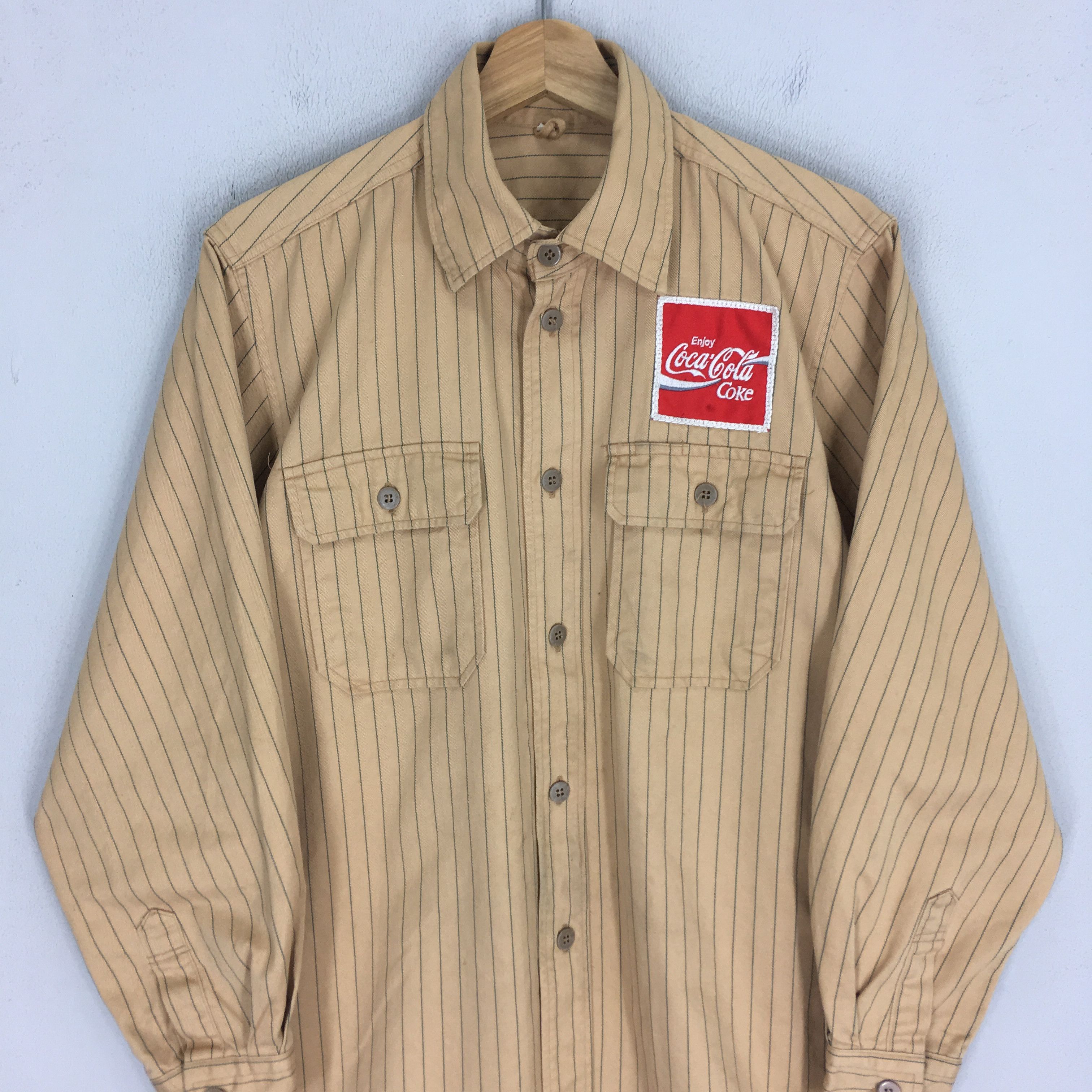 Coca Cola × Vintage Vintage 80s Coca Cola Worker Hickory Button Down Shirt Size US M / EU 48-50 / 2 - 3 Thumbnail