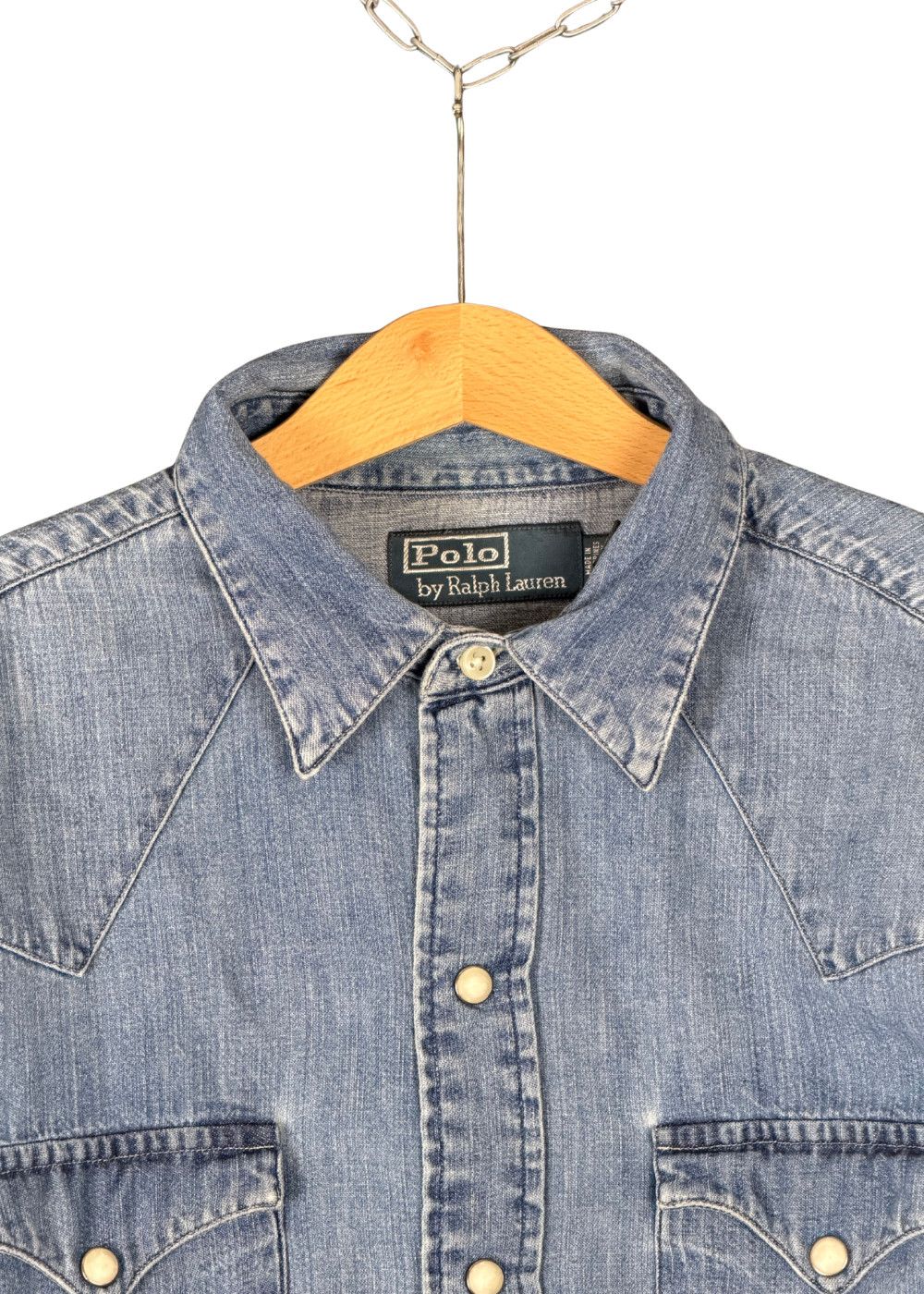 VTG PRL Faded Denim Western Shirt - Pearloid Snaps - Size S image 5