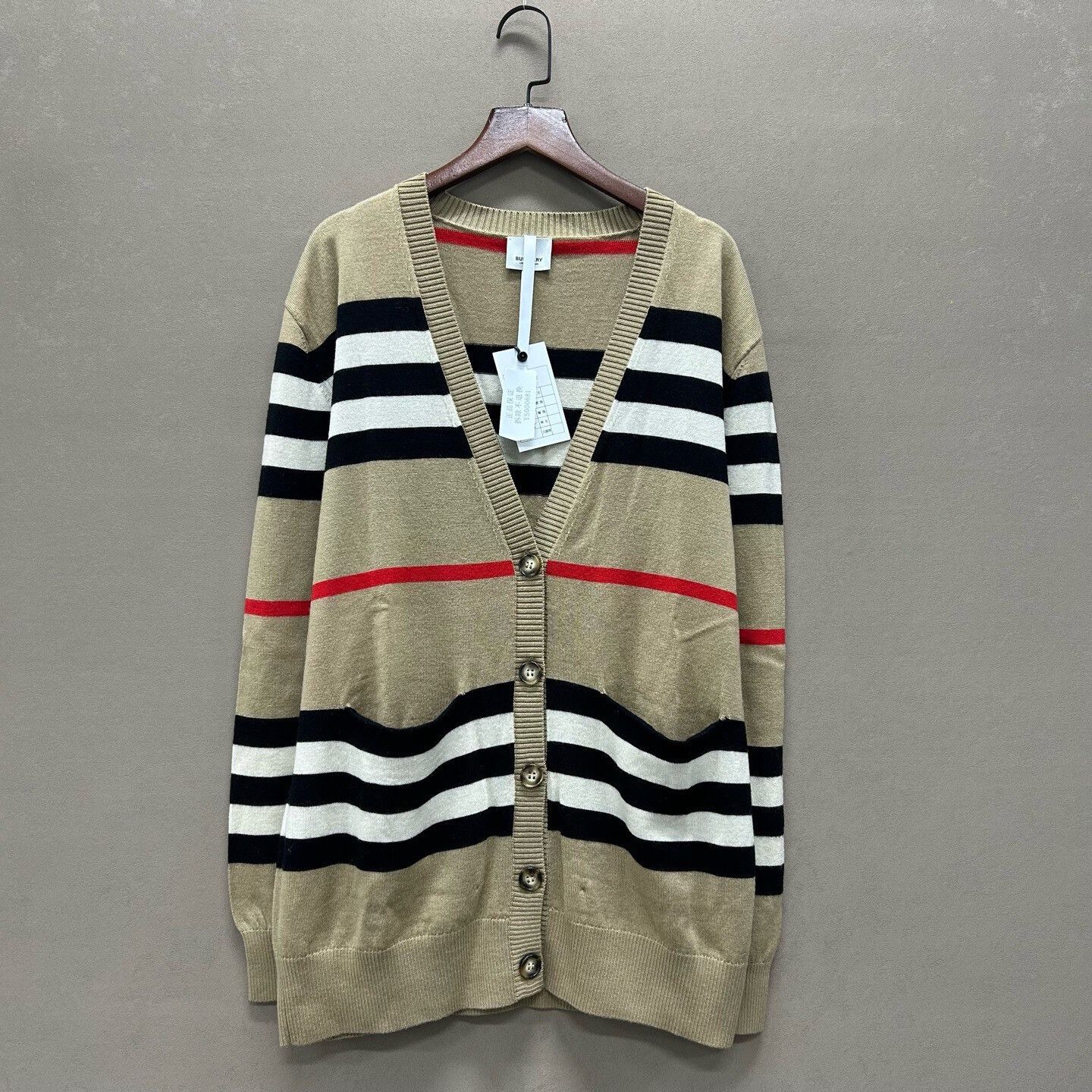 Burberry Classic Khaki Striped Merino Wool Cardigan Size S / US 4 / IT 40 - 1 Thumbnail
