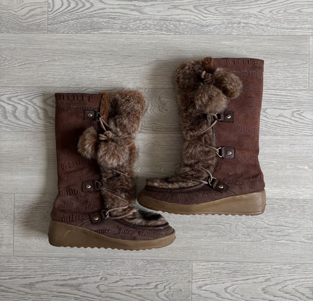 Designer 90s Juicy Couture Brown Mohair Fur Boot Vintage Archive Size US 6.5 / IT 36.5 - 1 Thumbnail